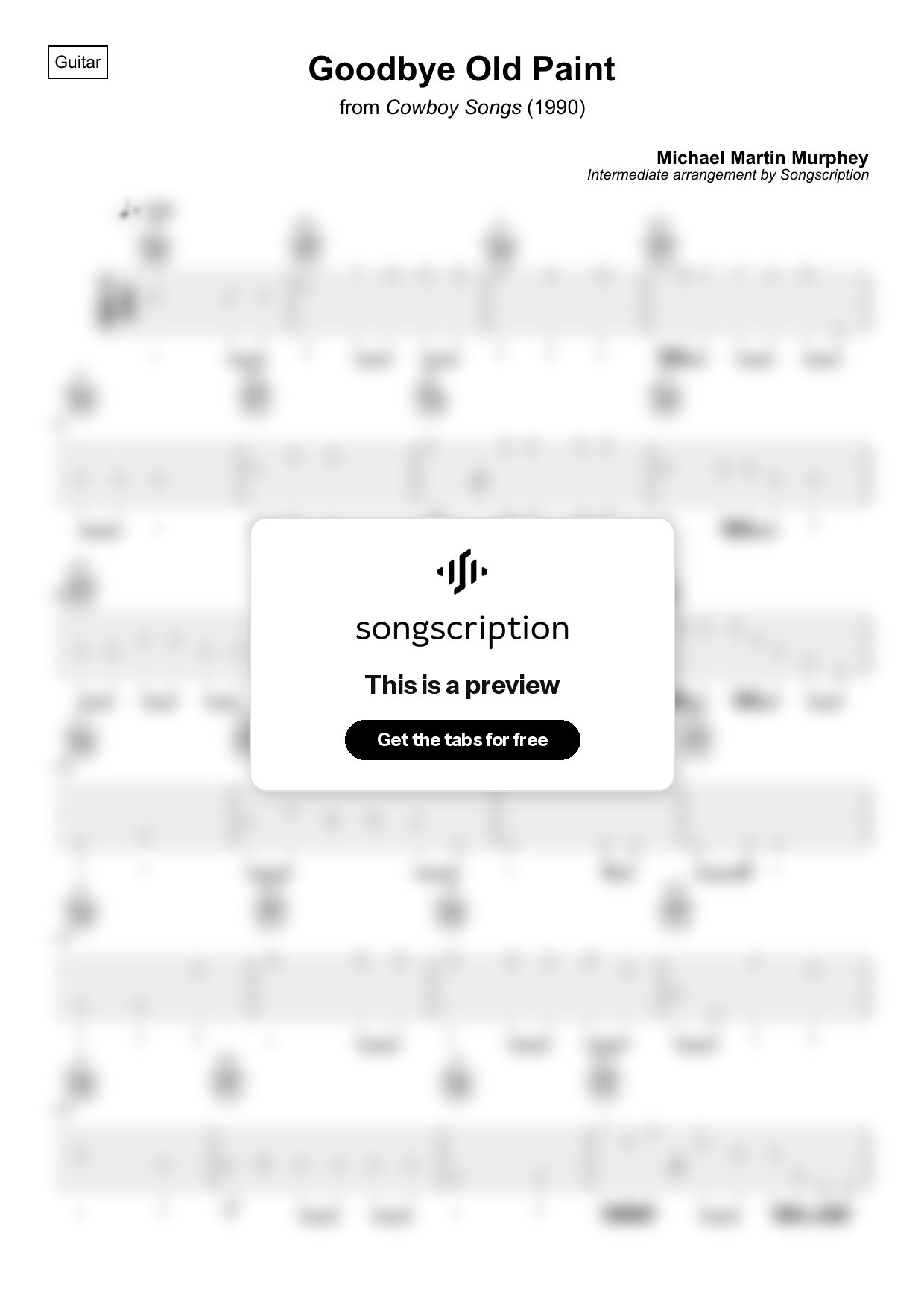 Intermediate Acoustic Guitar Tabs for "Goodbye Old Paint" by Michael Martin Murphey