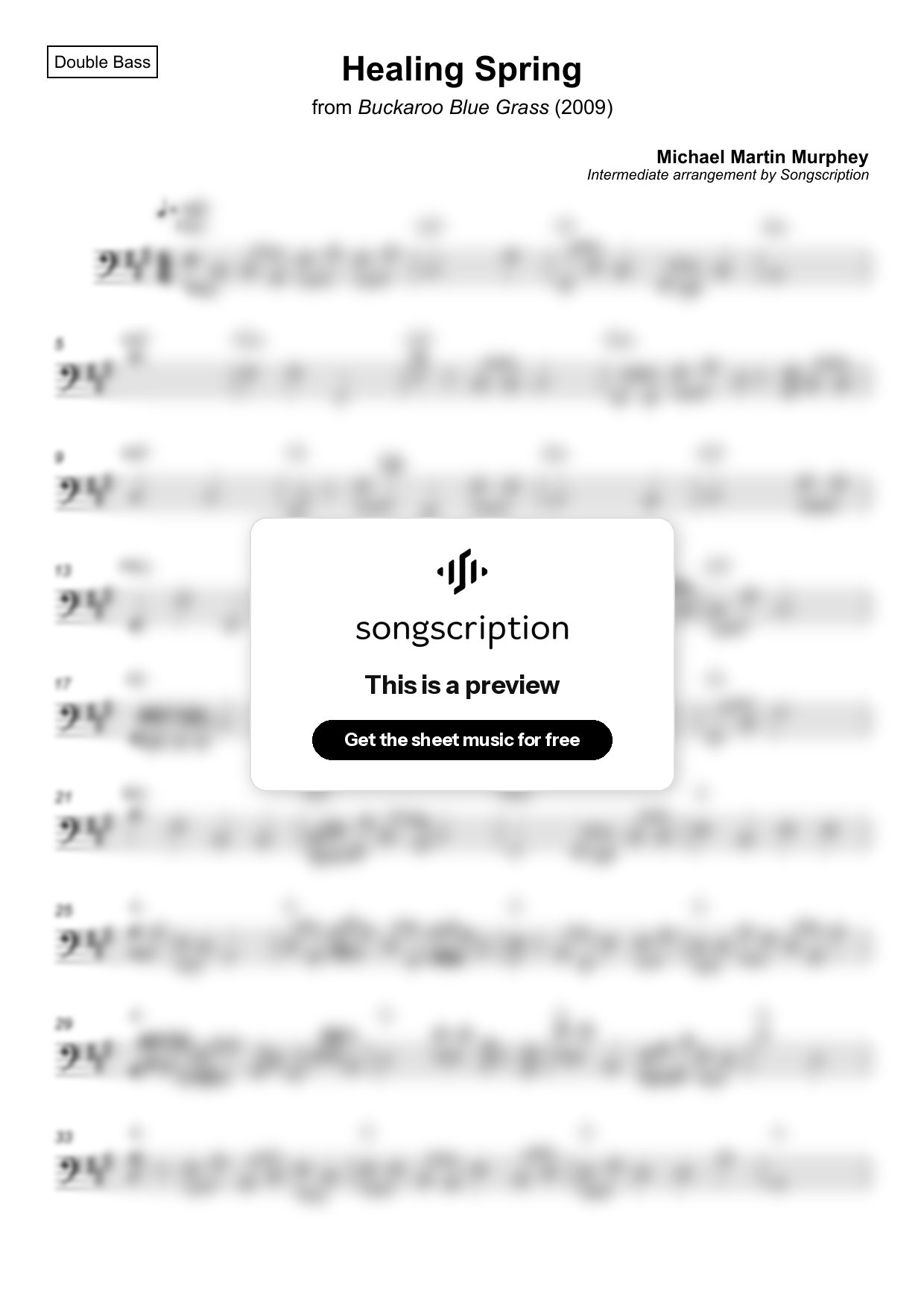 Intermediate Double Bass Sheet Music for "Healing Spring" by Michael Martin Murphey