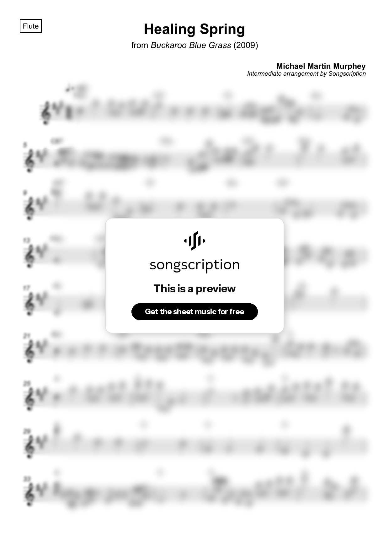 Intermediate Flute Sheet Music for "Healing Spring" by Michael Martin Murphey