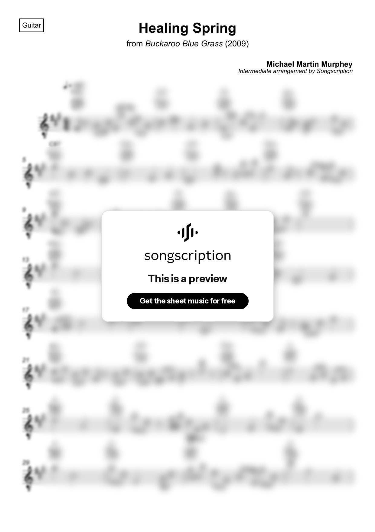 Intermediate Acoustic Guitar Sheet Music for "Healing Spring" by Michael Martin Murphey