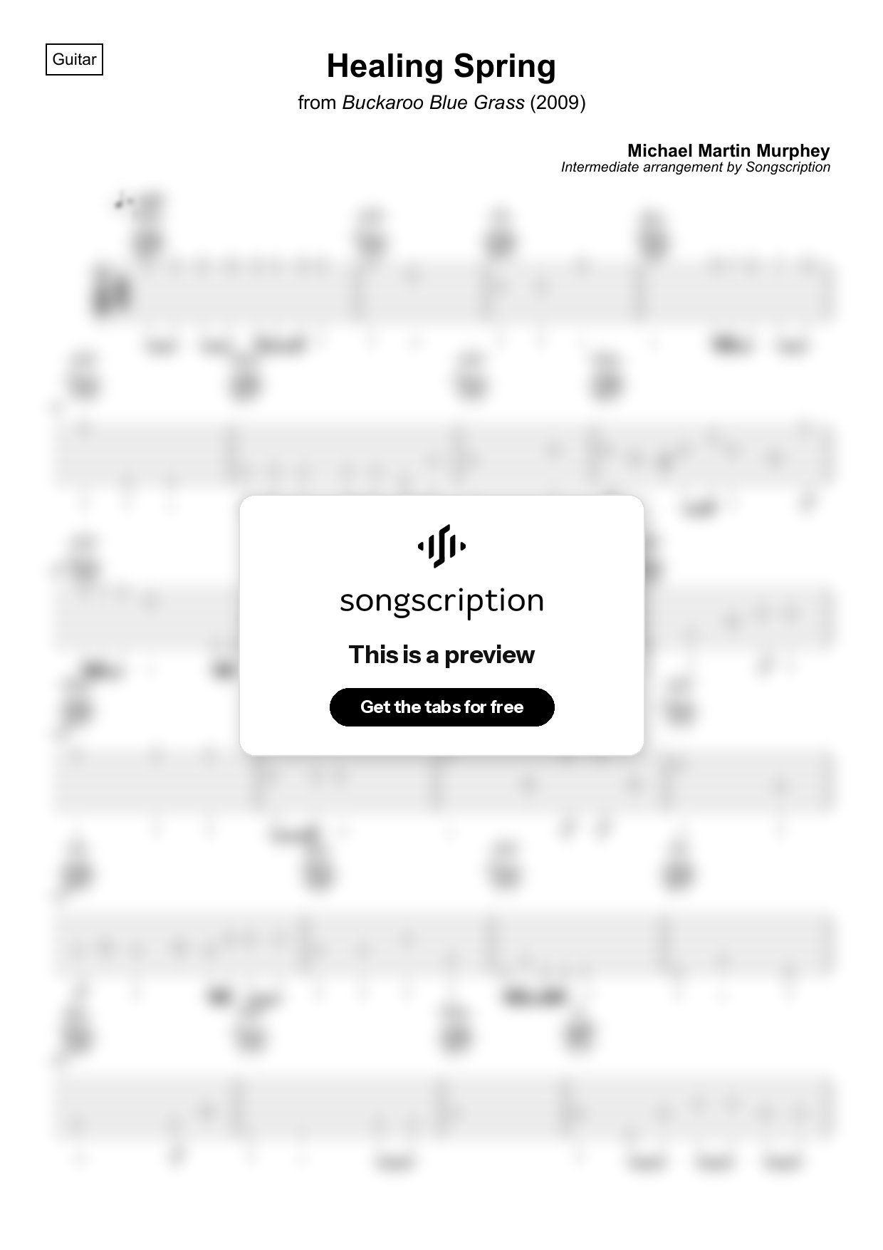 Intermediate Acoustic Guitar Tabs for "Healing Spring" by Michael Martin Murphey