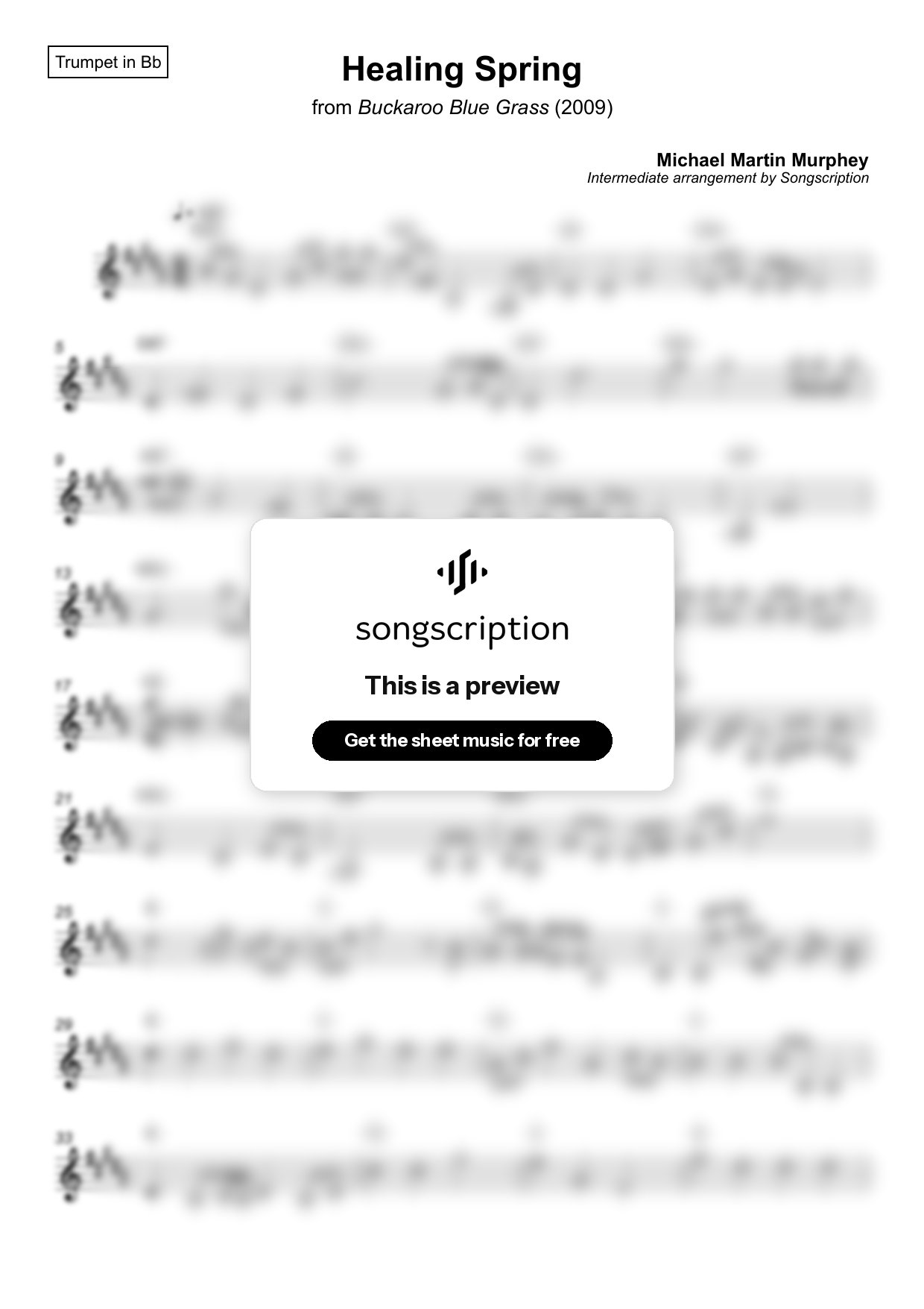 Intermediate Trumpet Sheet Music for "Healing Spring" by Michael Martin Murphey