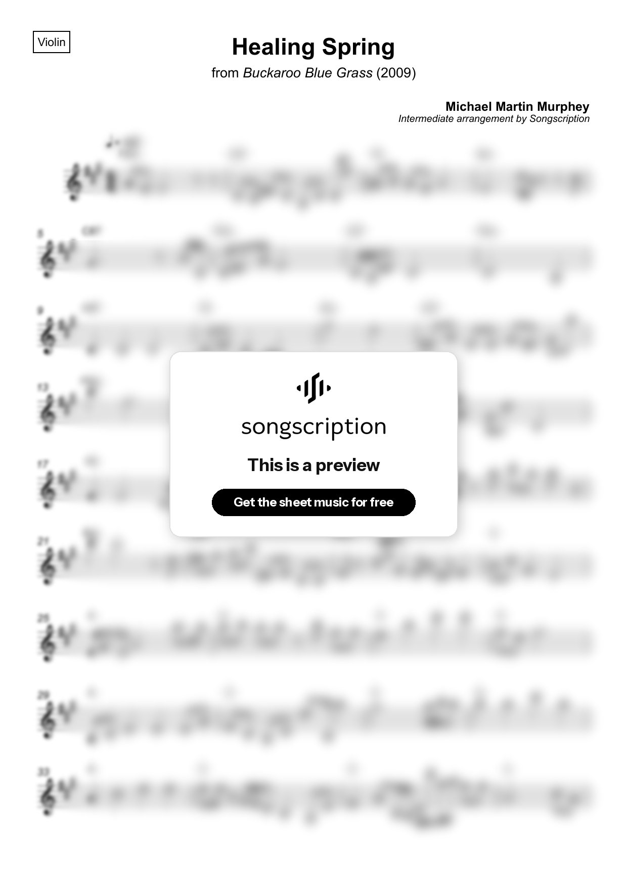 Intermediate Violin Sheet Music for "Healing Spring" by Michael Martin Murphey