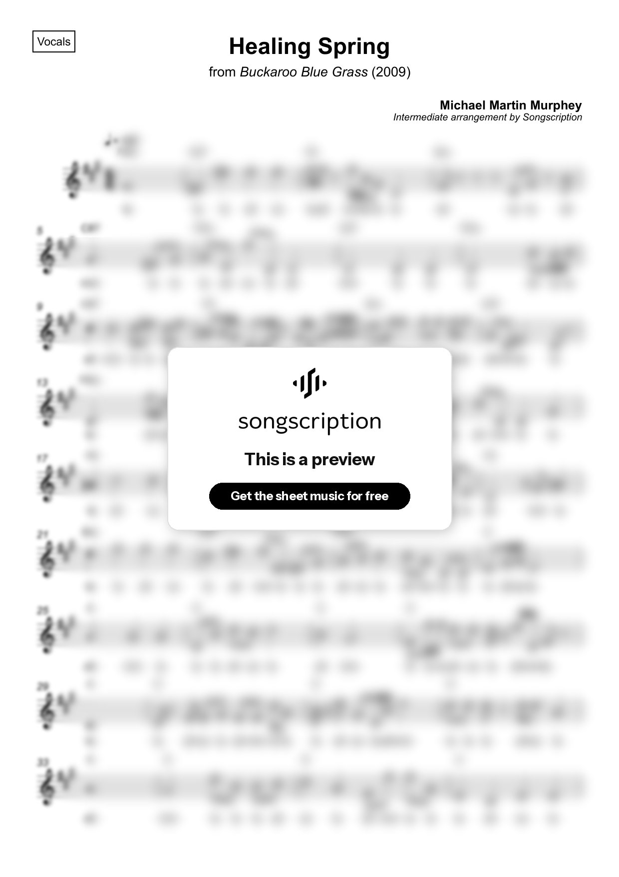 Intermediate Vocals Sheet Music for "Healing Spring" by Michael Martin Murphey
