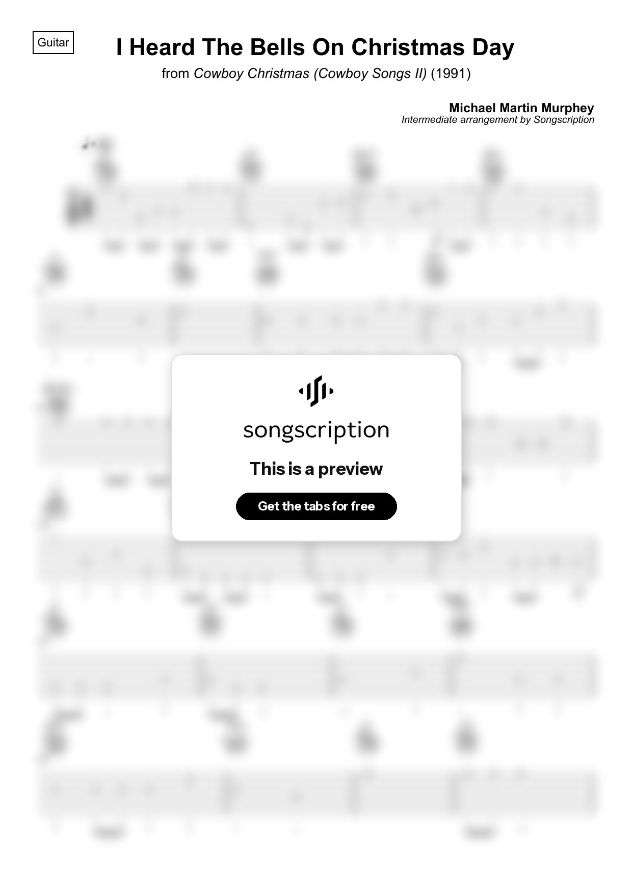 Intermediate Acoustic Guitar Tabs for "I Heard The Bells On Christmas Day" by Michael Martin Murphey