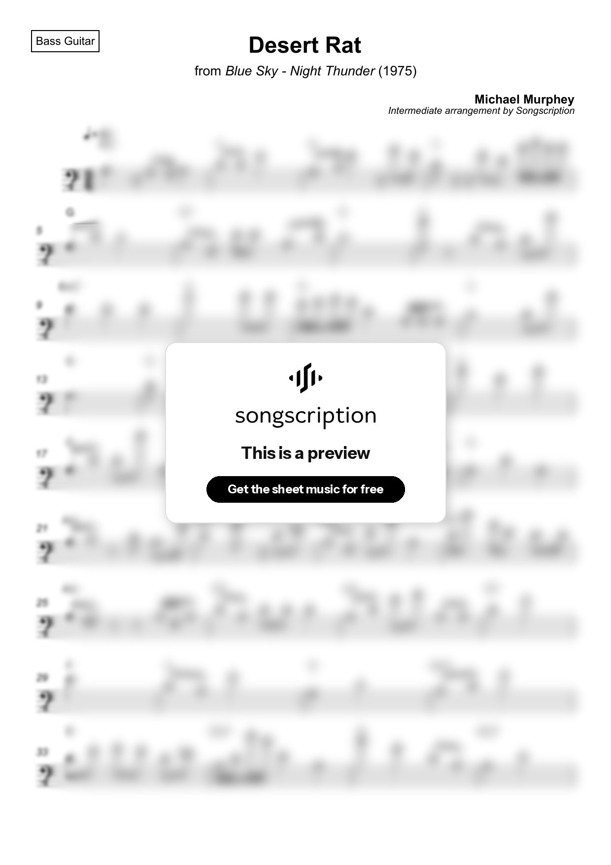 Intermediate Bass Guitar Sheet Music for "Desert Rat" by Michael Murphey