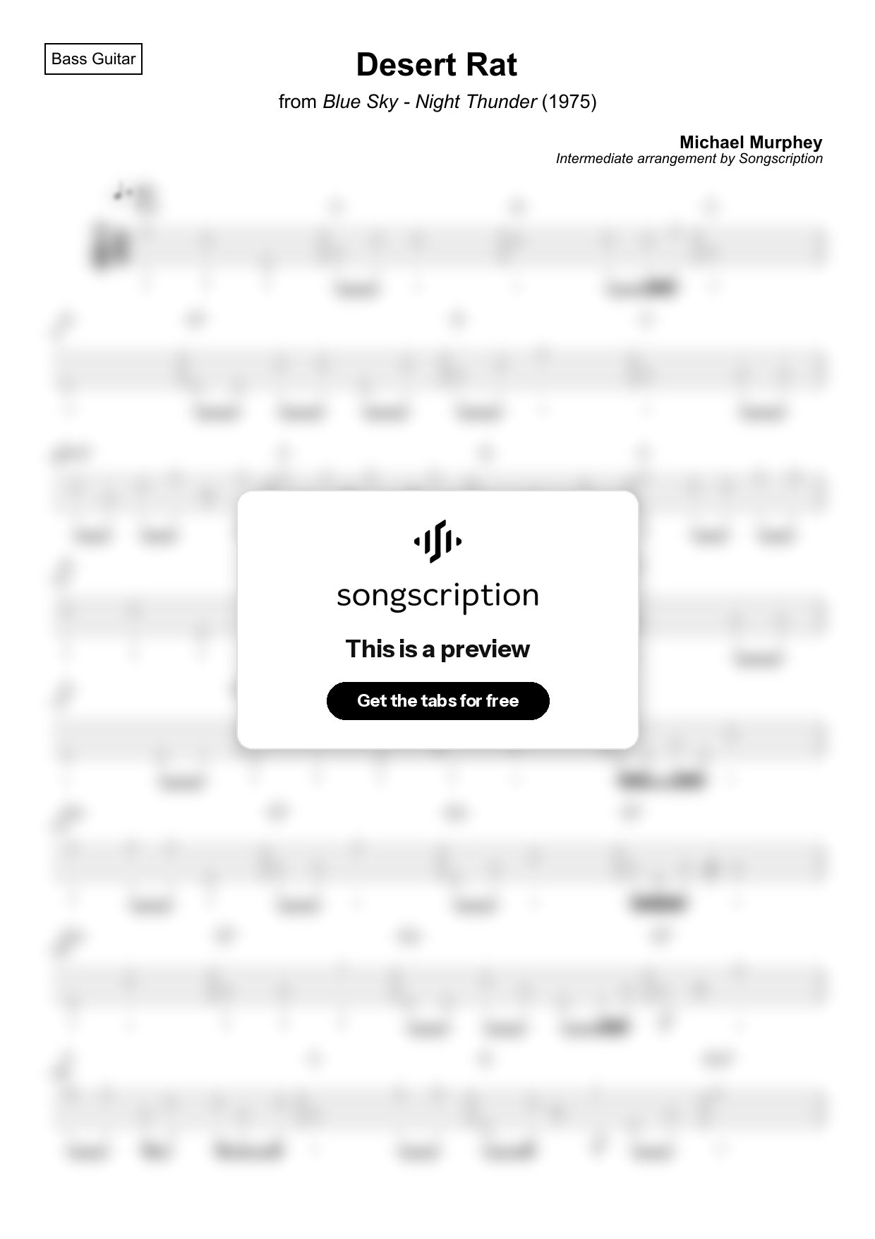 Intermediate Bass Guitar Tabs for "Desert Rat" by Michael Murphey