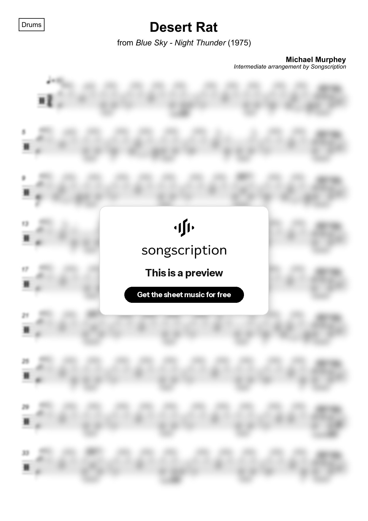 Intermediate Drums Sheet Music for "Desert Rat" by Michael Murphey