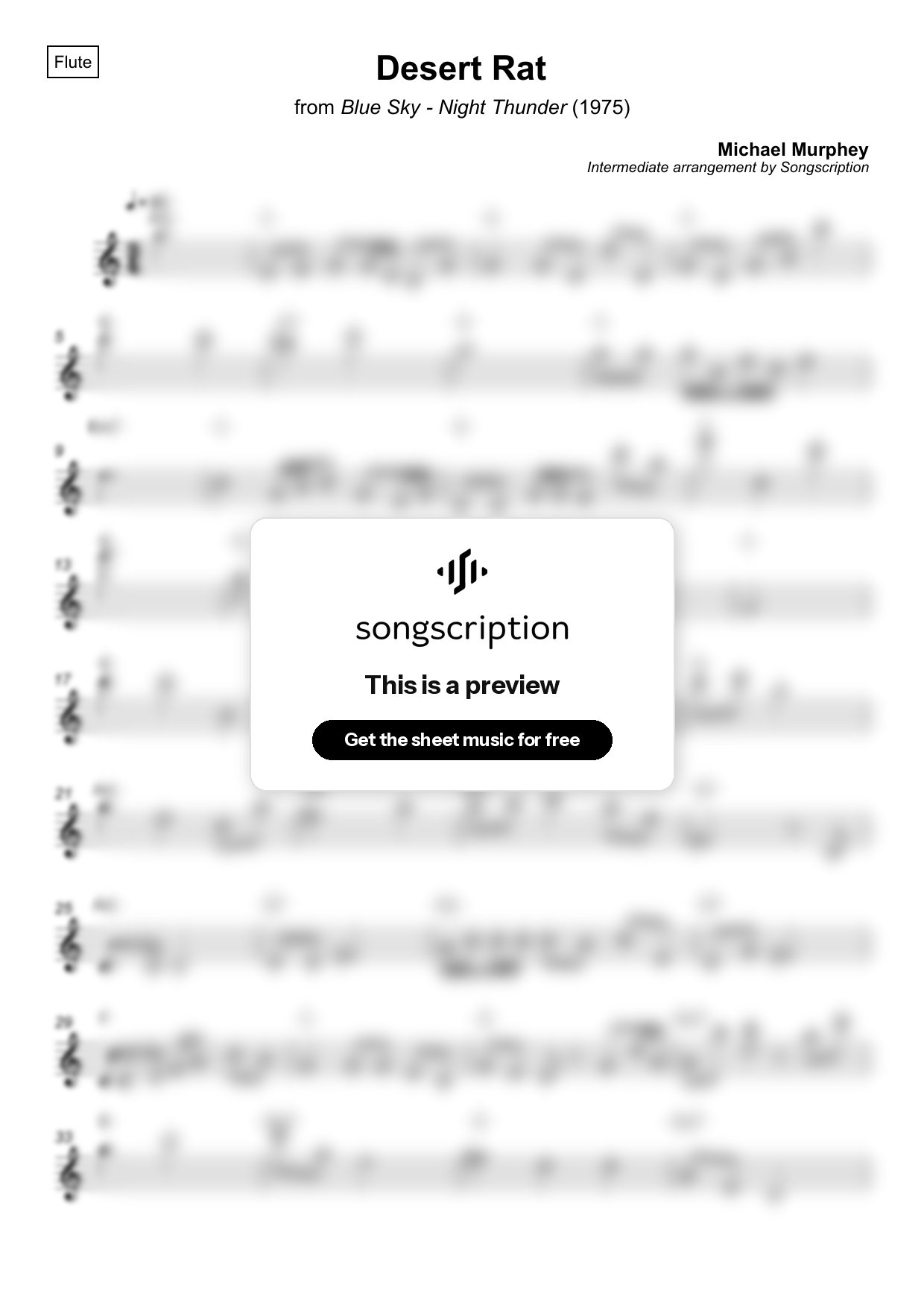 Intermediate Flute Sheet Music for "Desert Rat" by Michael Murphey