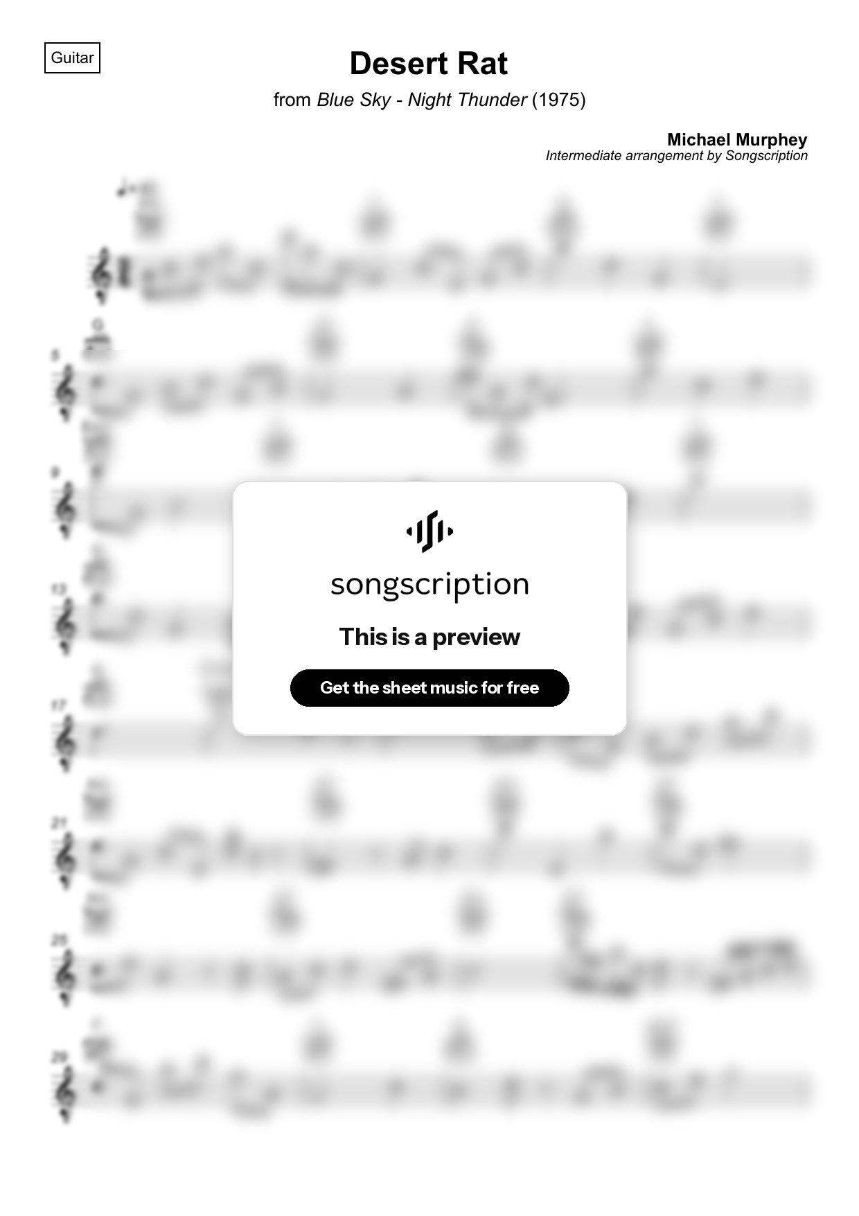 Intermediate Acoustic Guitar Sheet Music for "Desert Rat" by Michael Murphey
