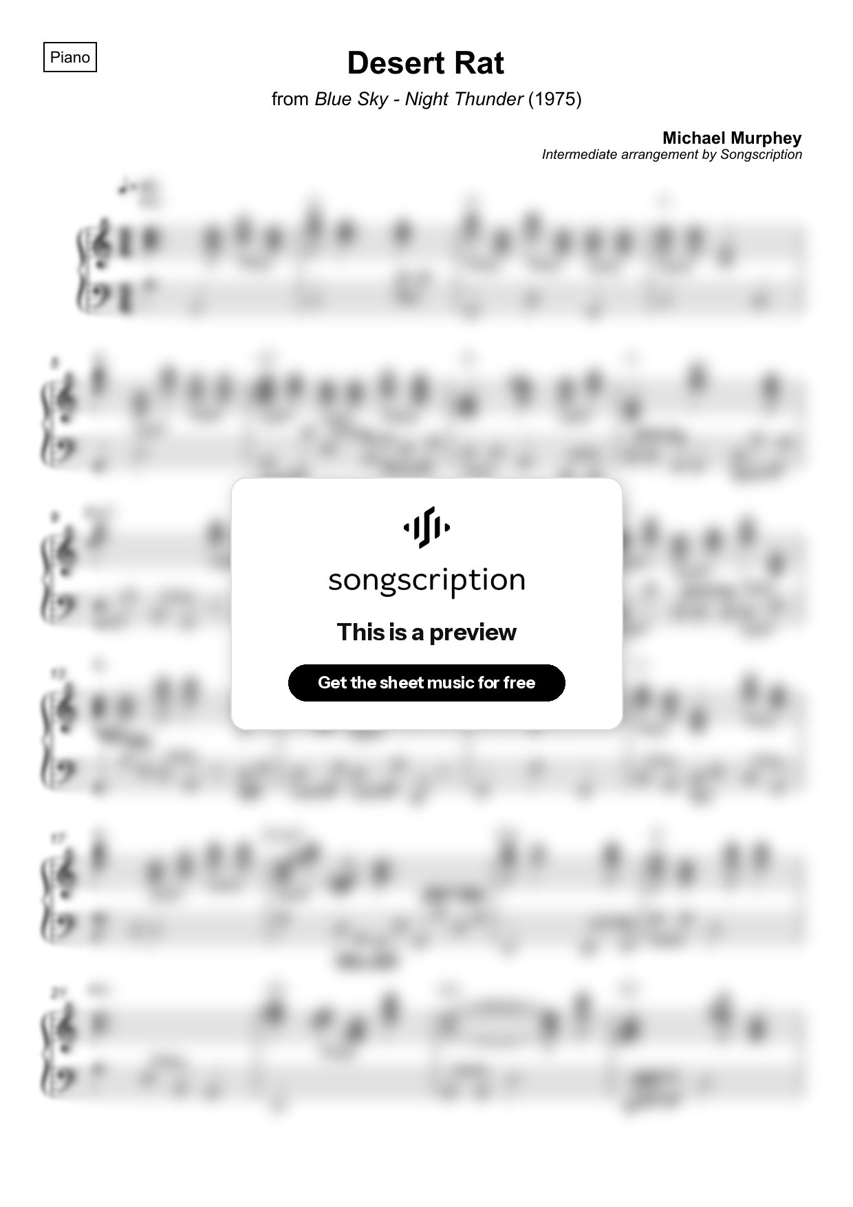 Intermediate Piano Sheet Music for "Desert Rat" by Michael Murphey