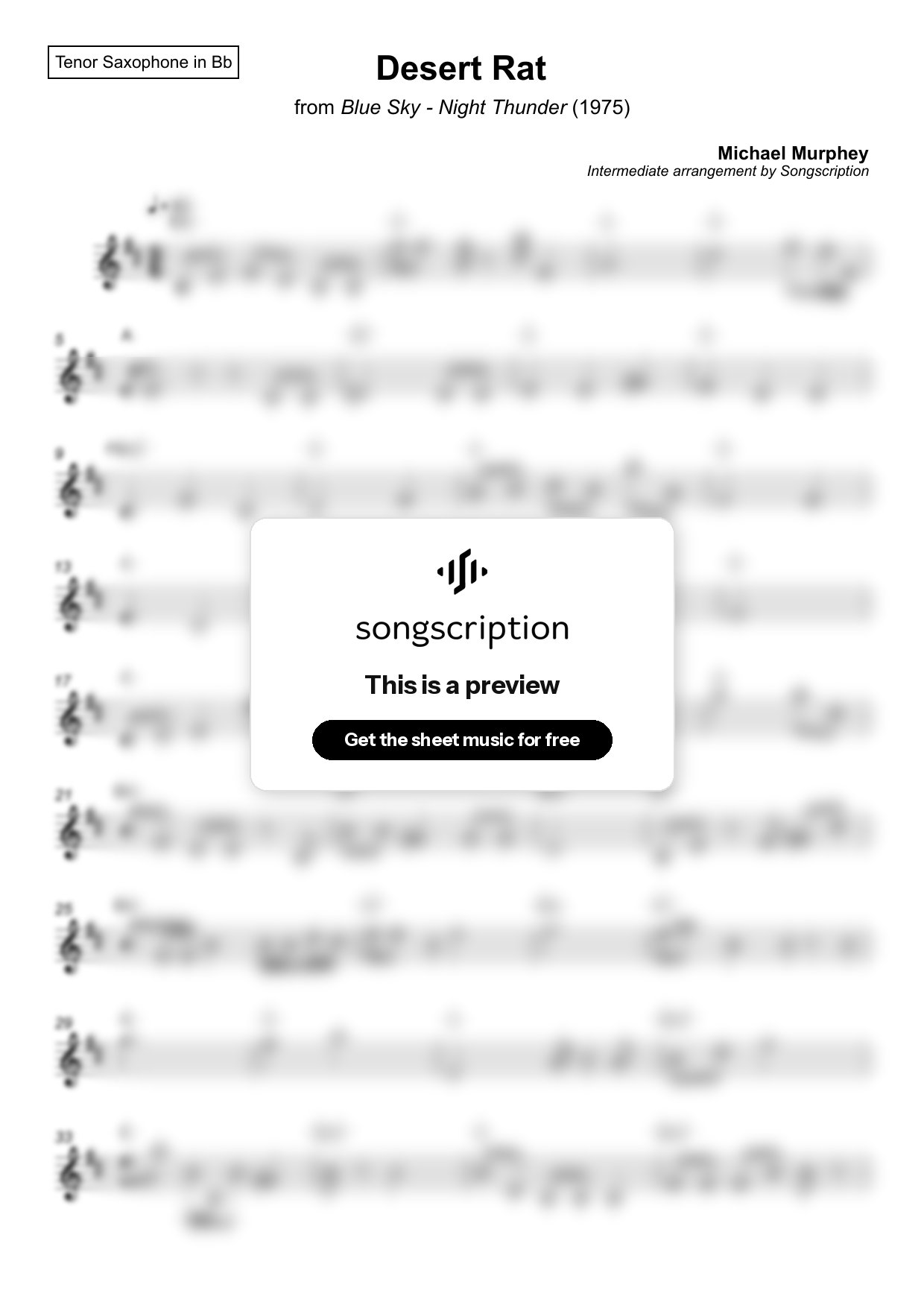 Intermediate Tenor Sax Sheet Music for "Desert Rat" by Michael Murphey