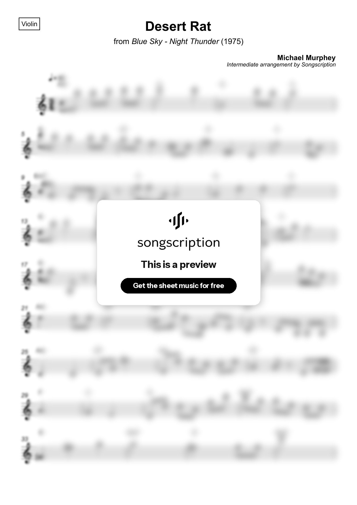 Intermediate Violin Sheet Music for "Desert Rat" by Michael Murphey
