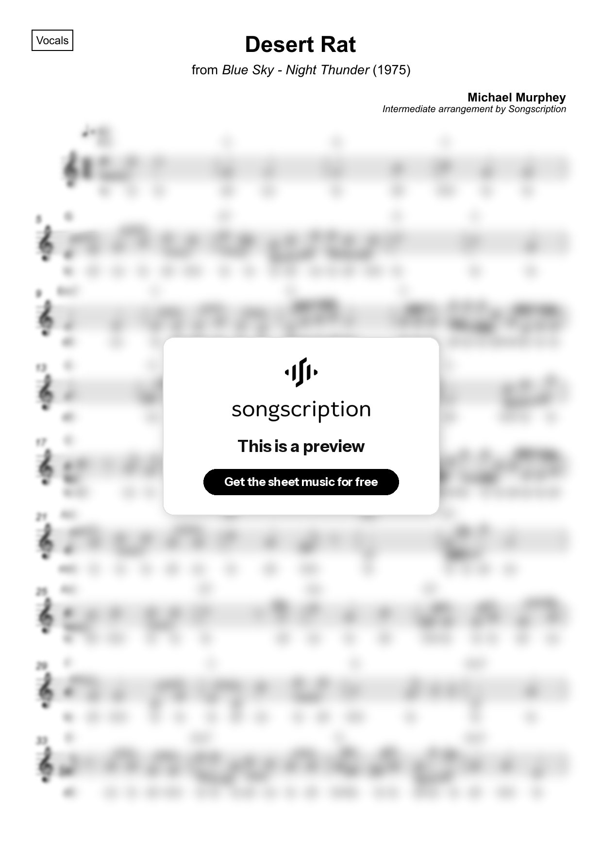 Intermediate Vocals Sheet Music for "Desert Rat" by Michael Murphey
