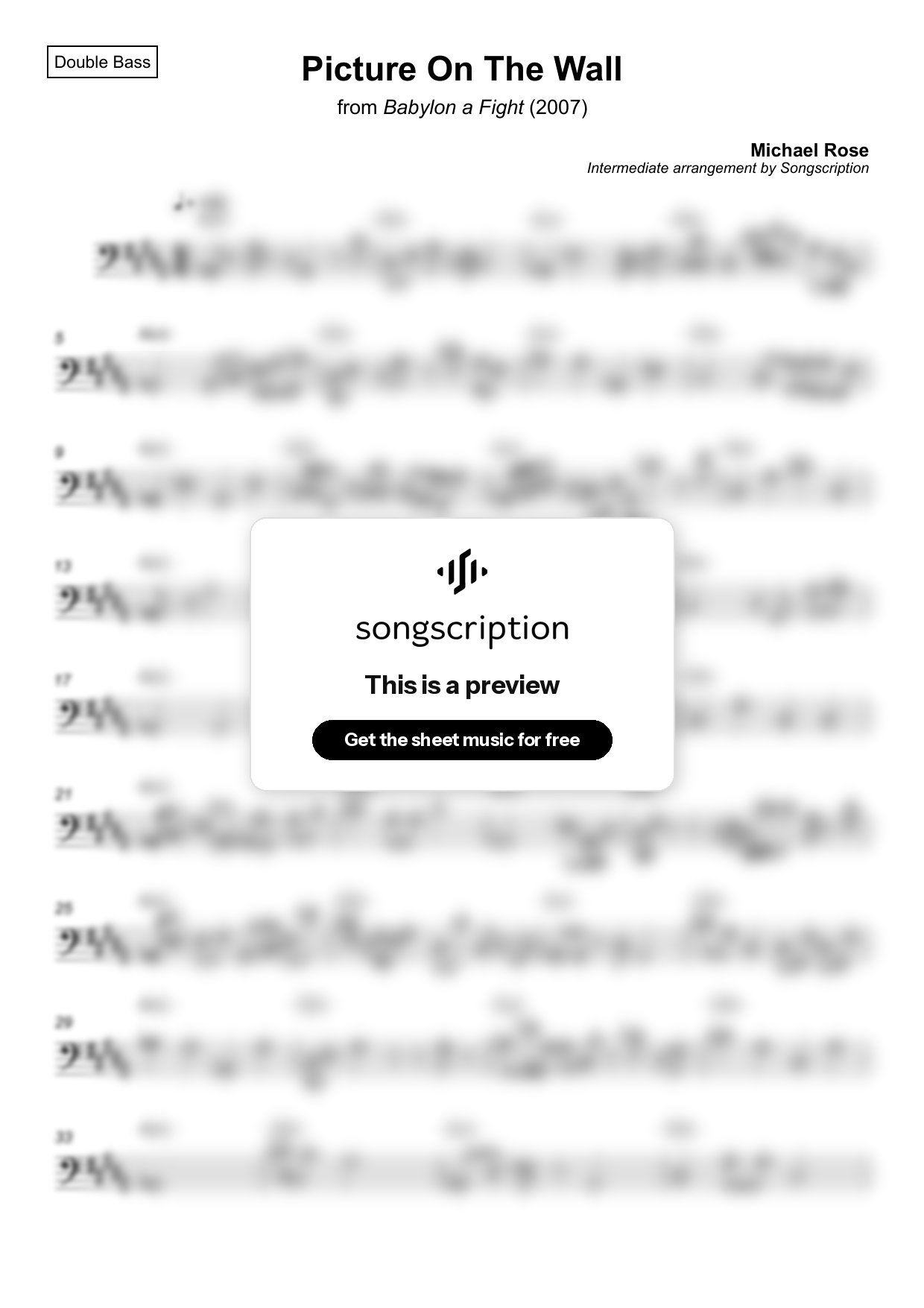 Intermediate Double Bass Sheet Music for "Picture On The Wall" by Michael Rose