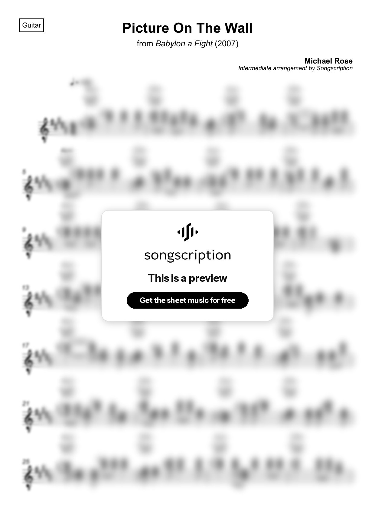 Intermediate Acoustic Guitar Sheet Music for "Picture On The Wall" by Michael Rose
