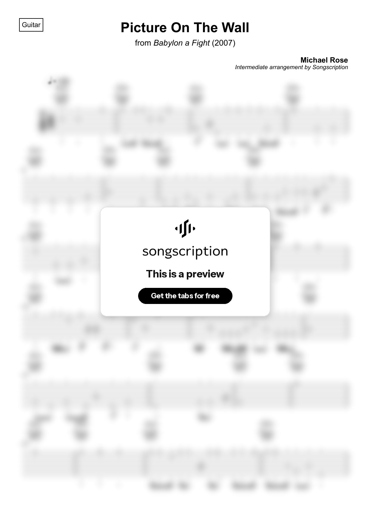 Intermediate Acoustic Guitar Tabs for "Picture On The Wall" by Michael Rose