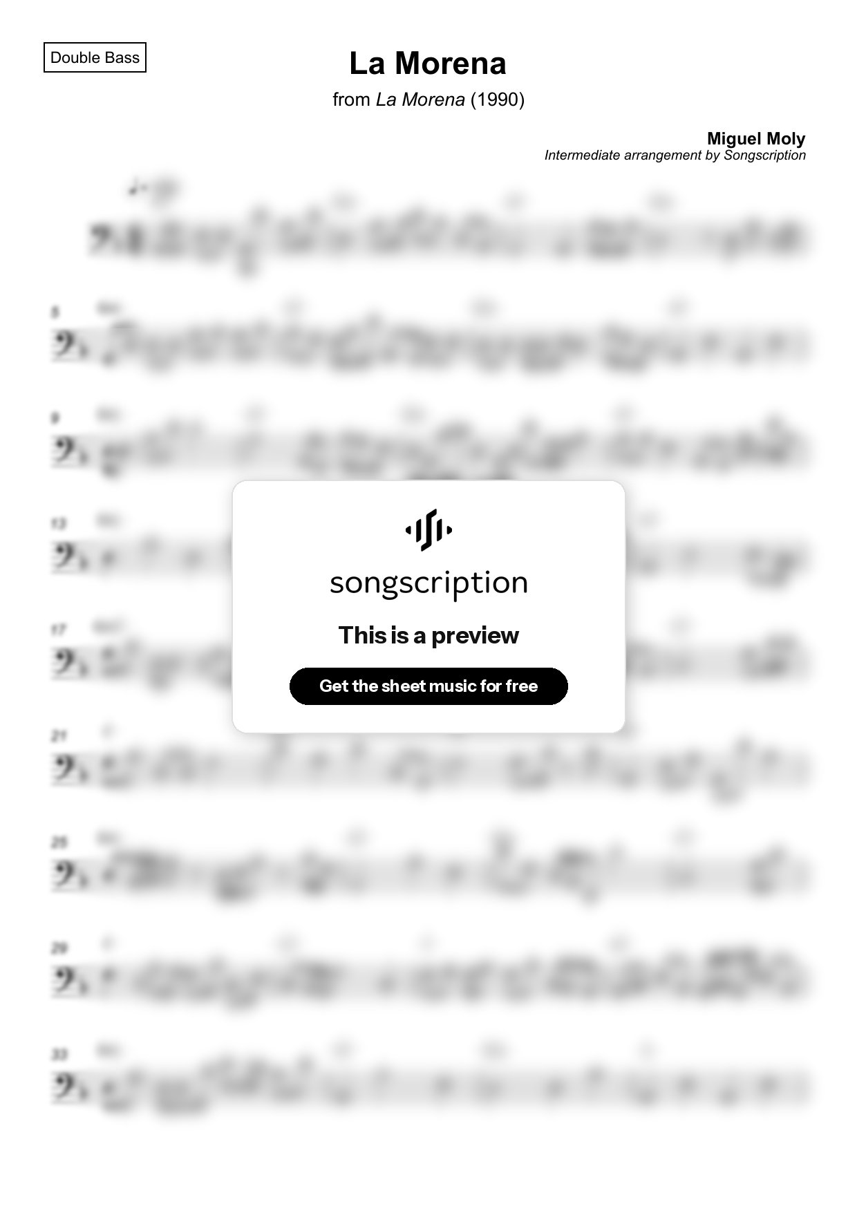 Intermediate Double Bass Sheet Music for "La Morena" by Miguel Moly