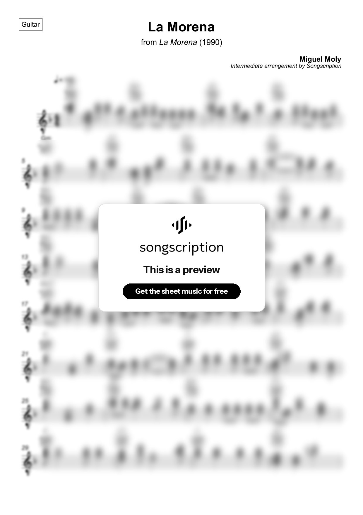 Intermediate Acoustic Guitar Sheet Music for "La Morena" by Miguel Moly