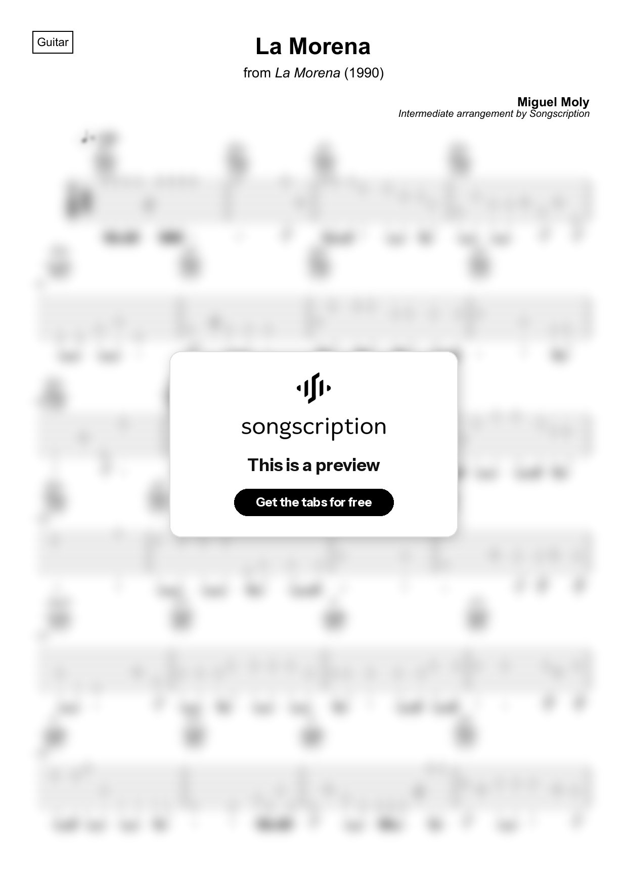 Intermediate Acoustic Guitar Tabs for "La Morena" by Miguel Moly