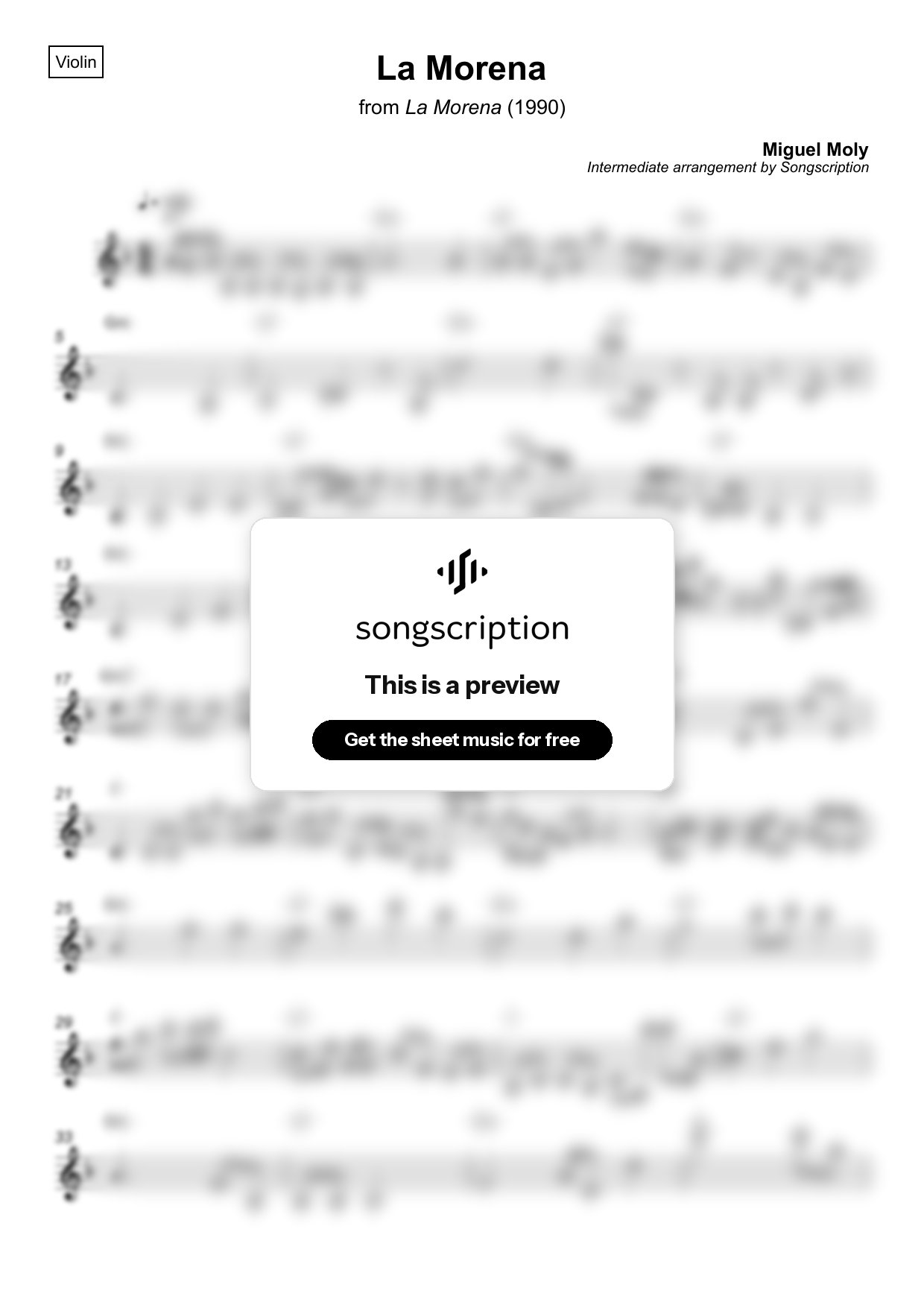 Intermediate Violin Sheet Music for "La Morena" by Miguel Moly