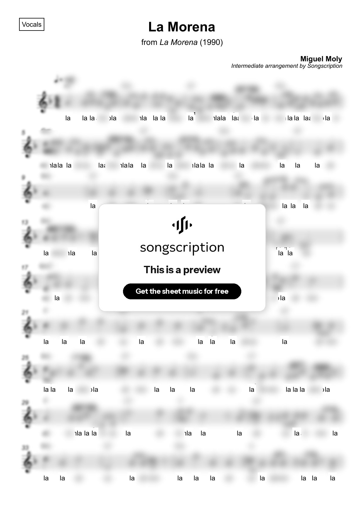 Intermediate Vocals Sheet Music for "La Morena" by Miguel Moly