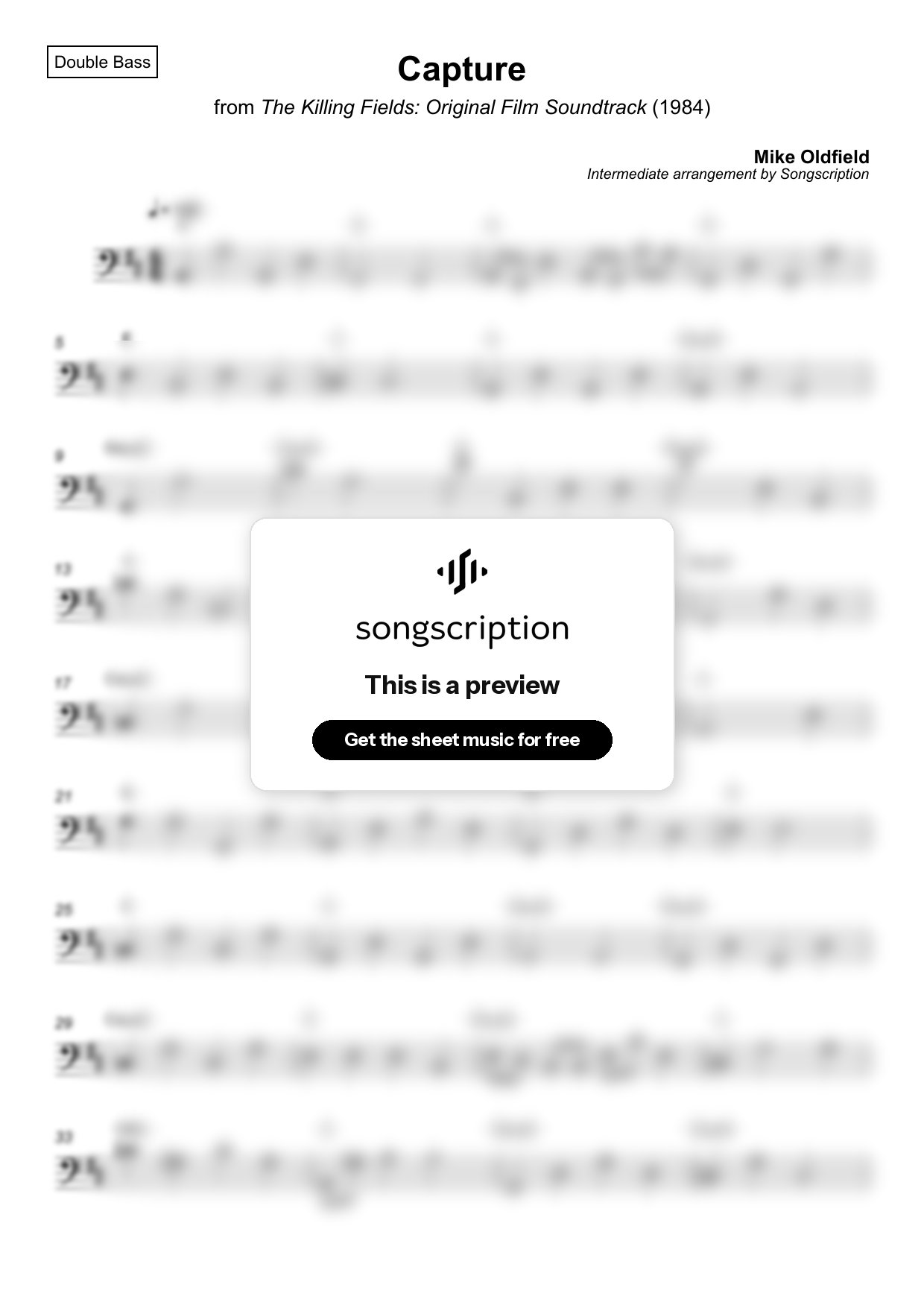 Intermediate Double Bass Sheet Music for "Capture" by Mike Oldfield