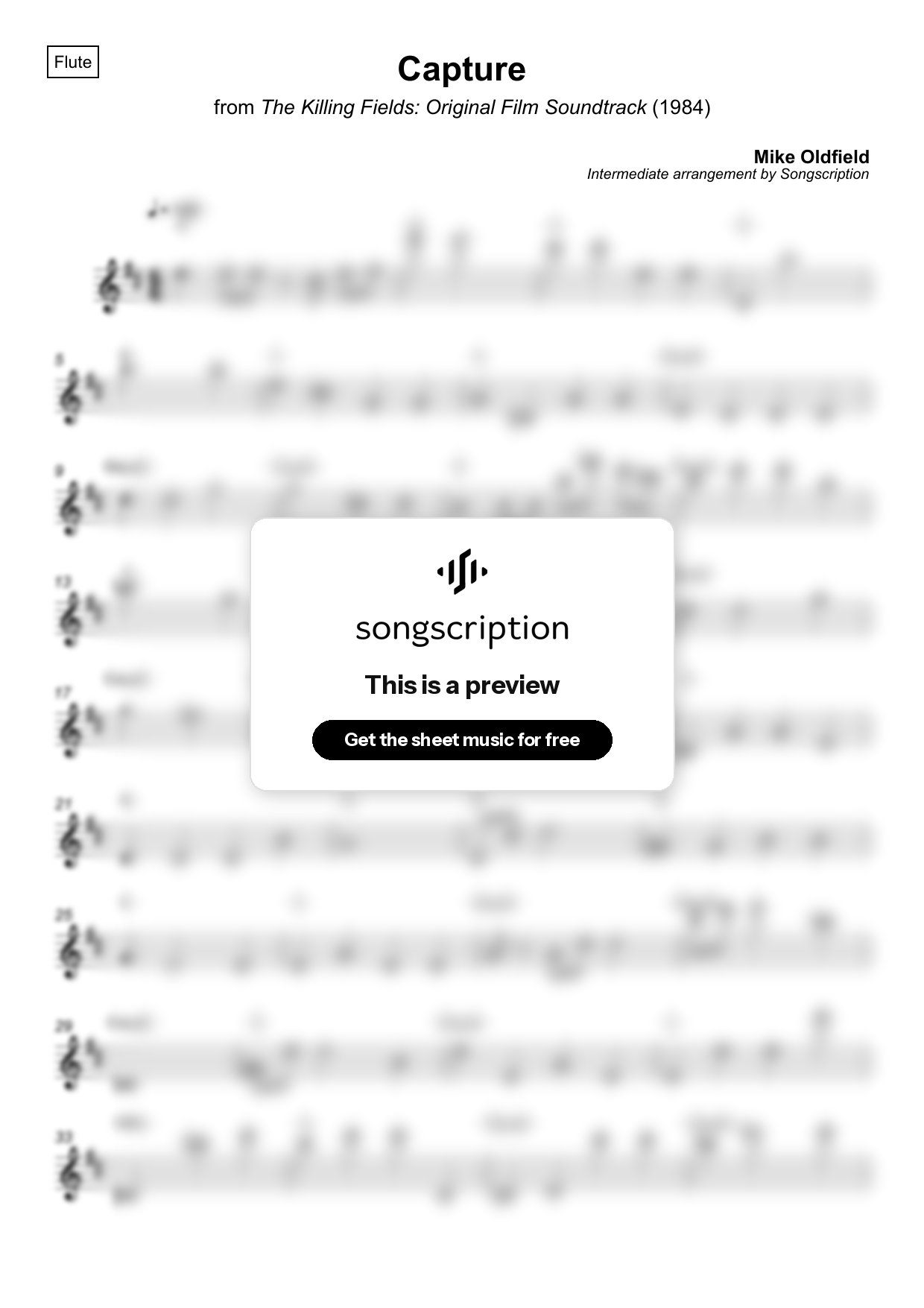 Intermediate Flute Sheet Music for "Capture" by Mike Oldfield