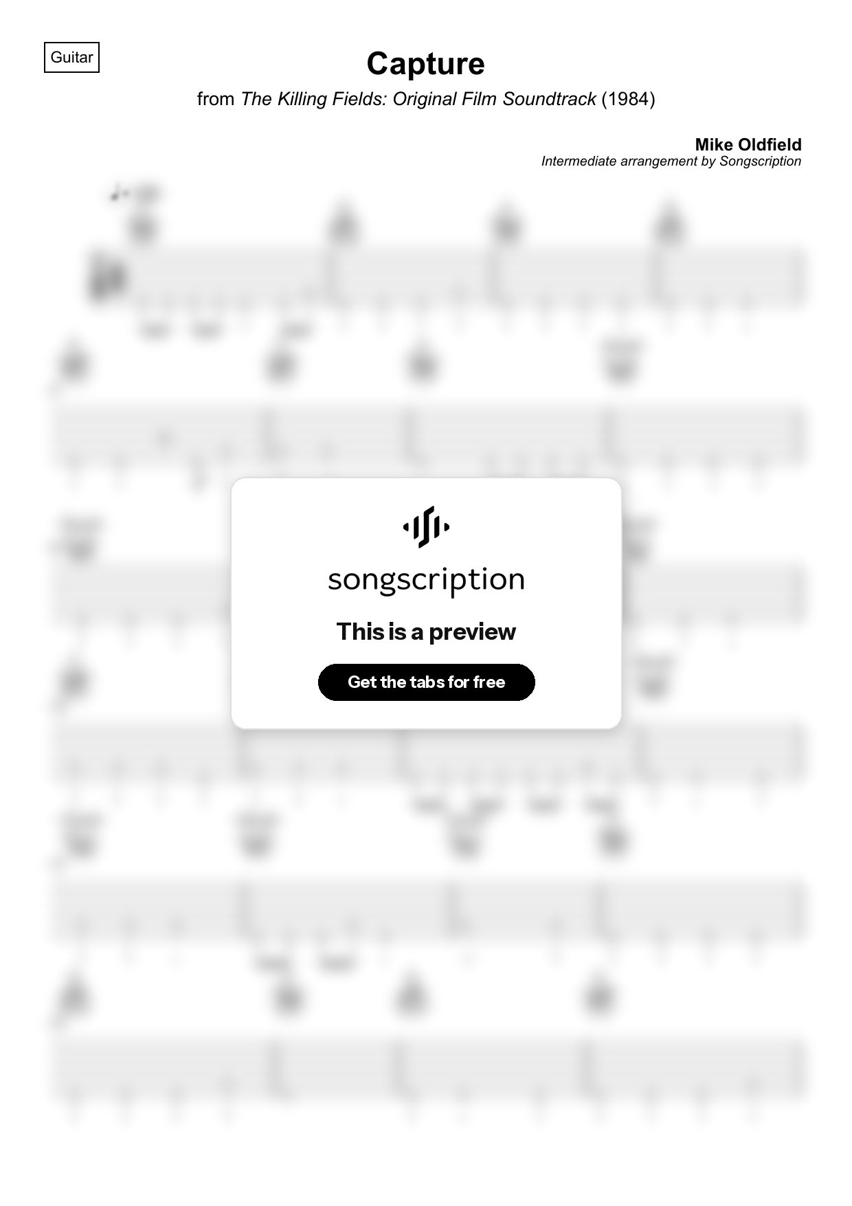 Intermediate Acoustic Guitar Tabs for "Capture" by Mike Oldfield