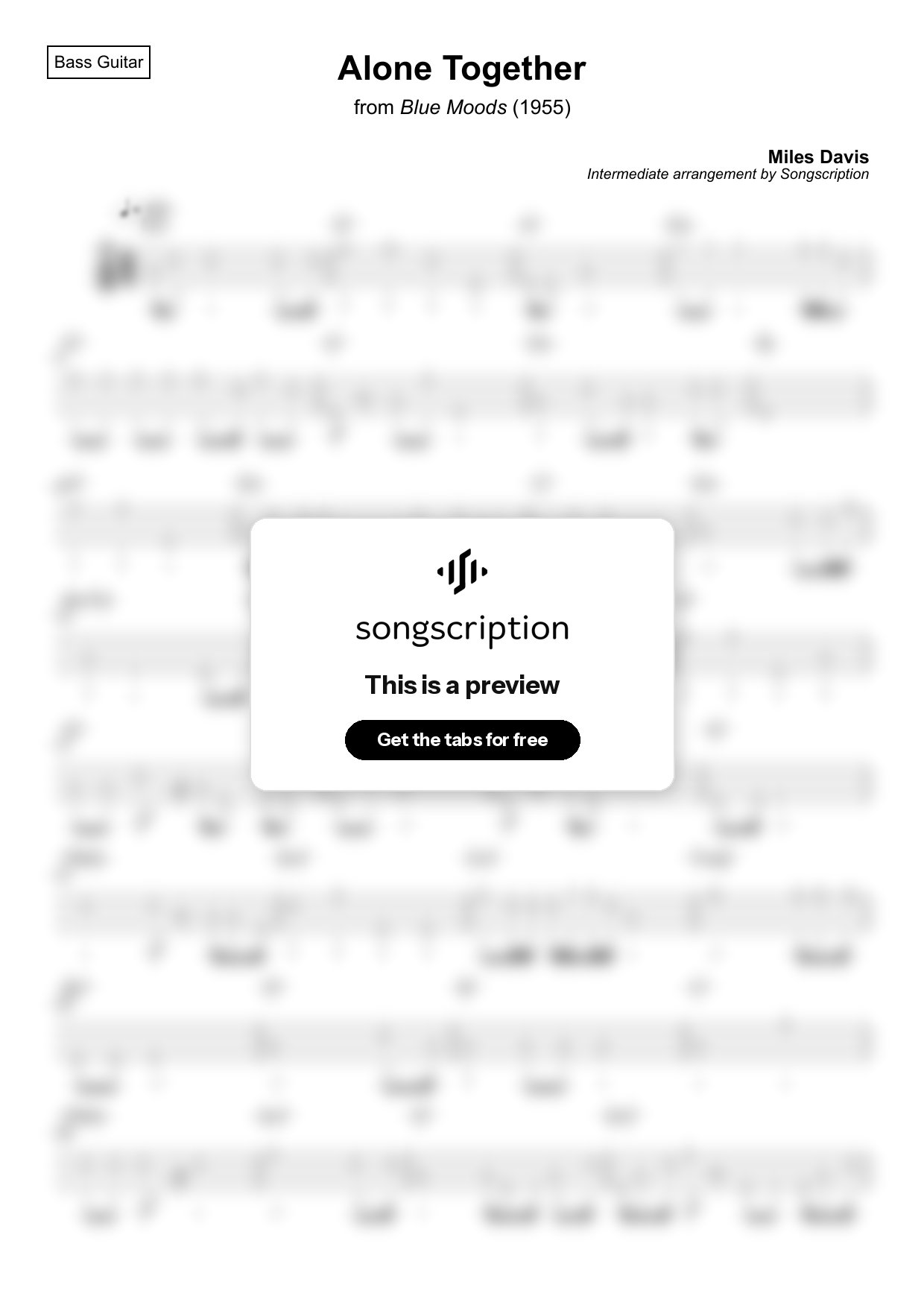 Intermediate Bass Guitar Tabs for "Alone Together" by Miles Davis