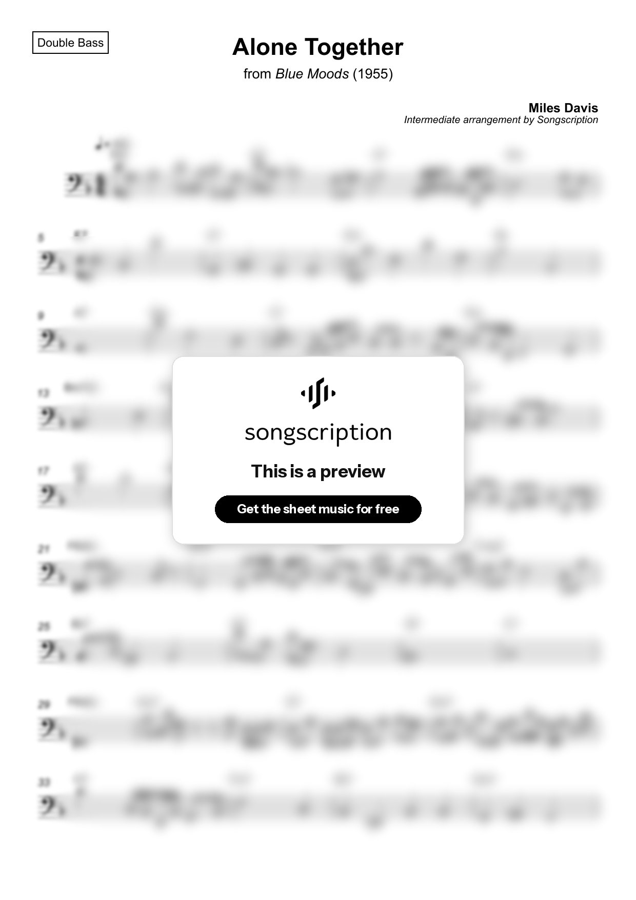 Intermediate Double Bass Sheet Music for "Alone Together" by Miles Davis