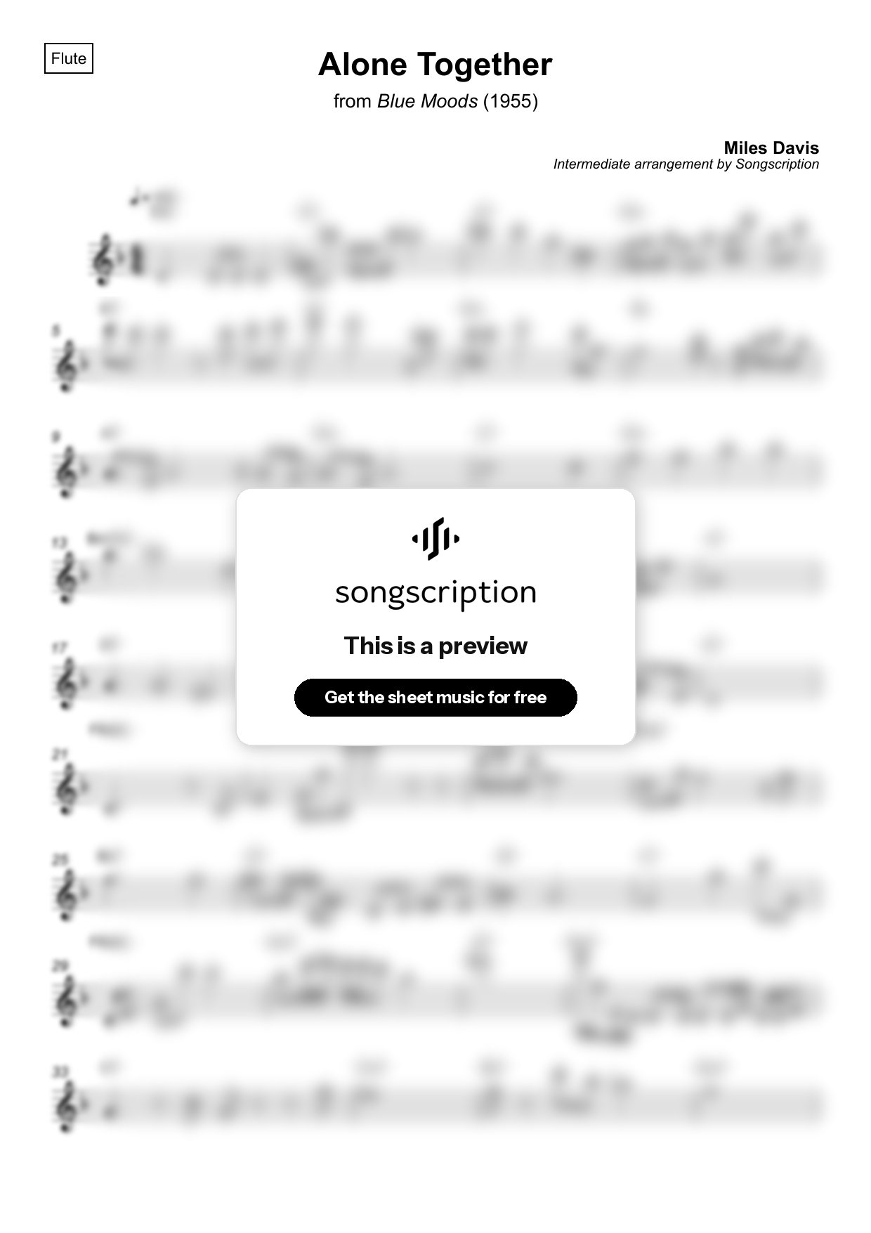Intermediate Flute Sheet Music for "Alone Together" by Miles Davis