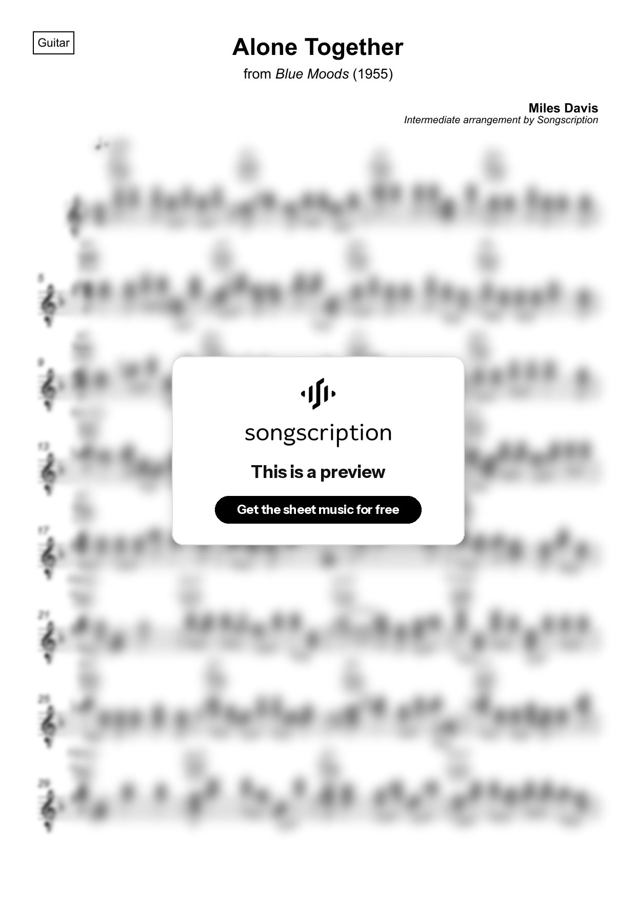 Intermediate Acoustic Guitar Sheet Music for "Alone Together" by Miles Davis