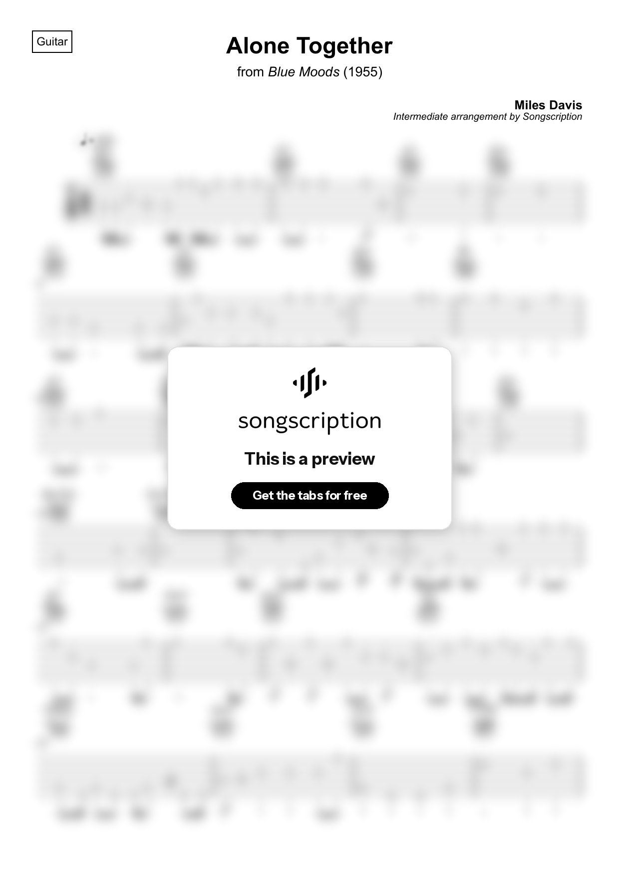 Intermediate Acoustic Guitar Tabs for "Alone Together" by Miles Davis