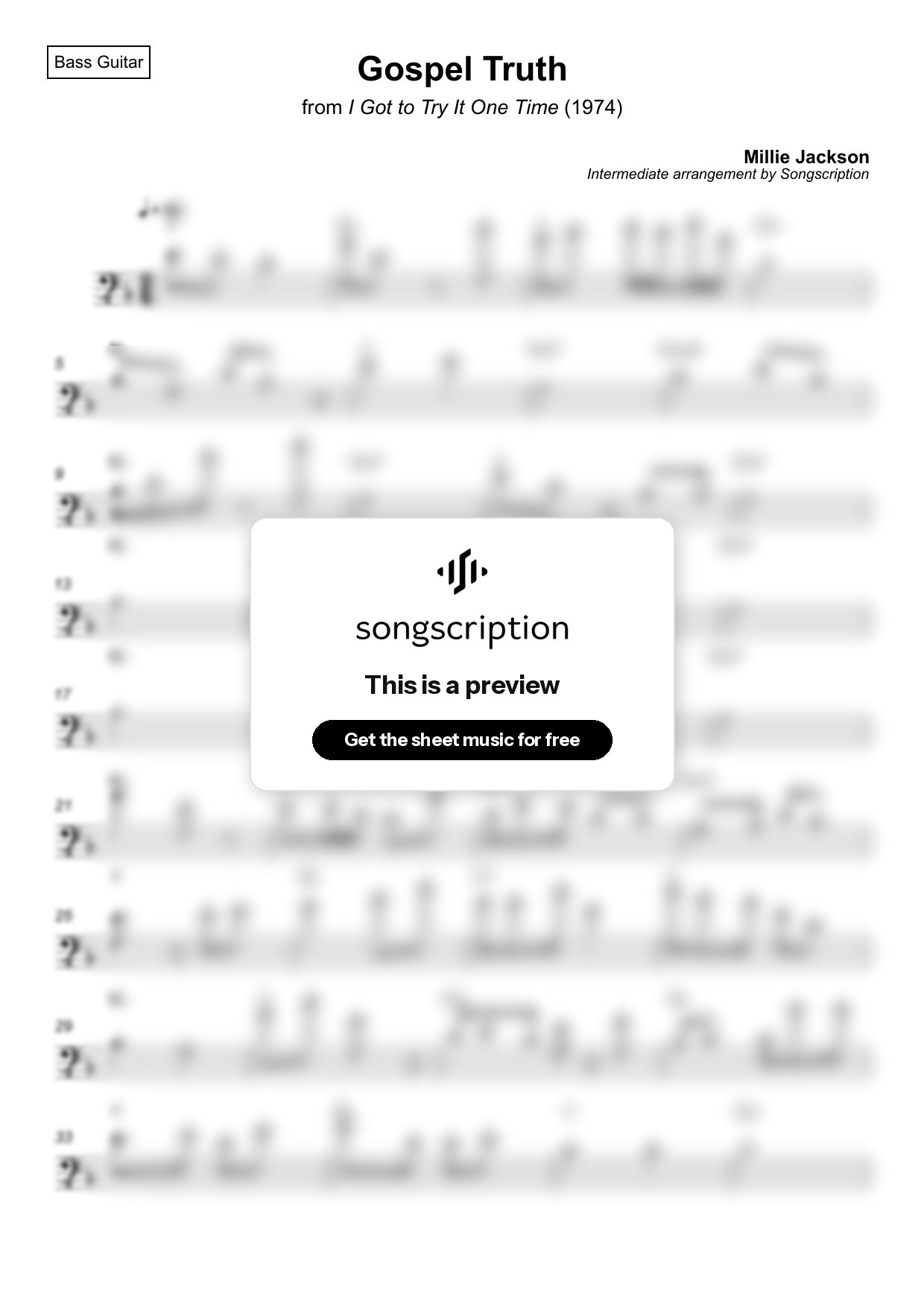 Intermediate Bass Guitar Sheet Music for "Gospel Truth" by Millie Jackson