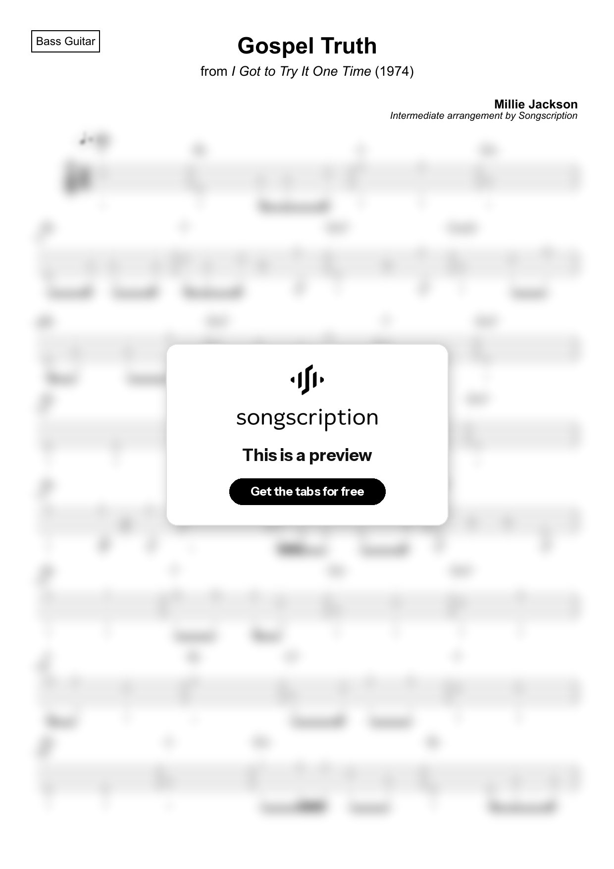 Intermediate Bass Guitar Tabs for "Gospel Truth" by Millie Jackson