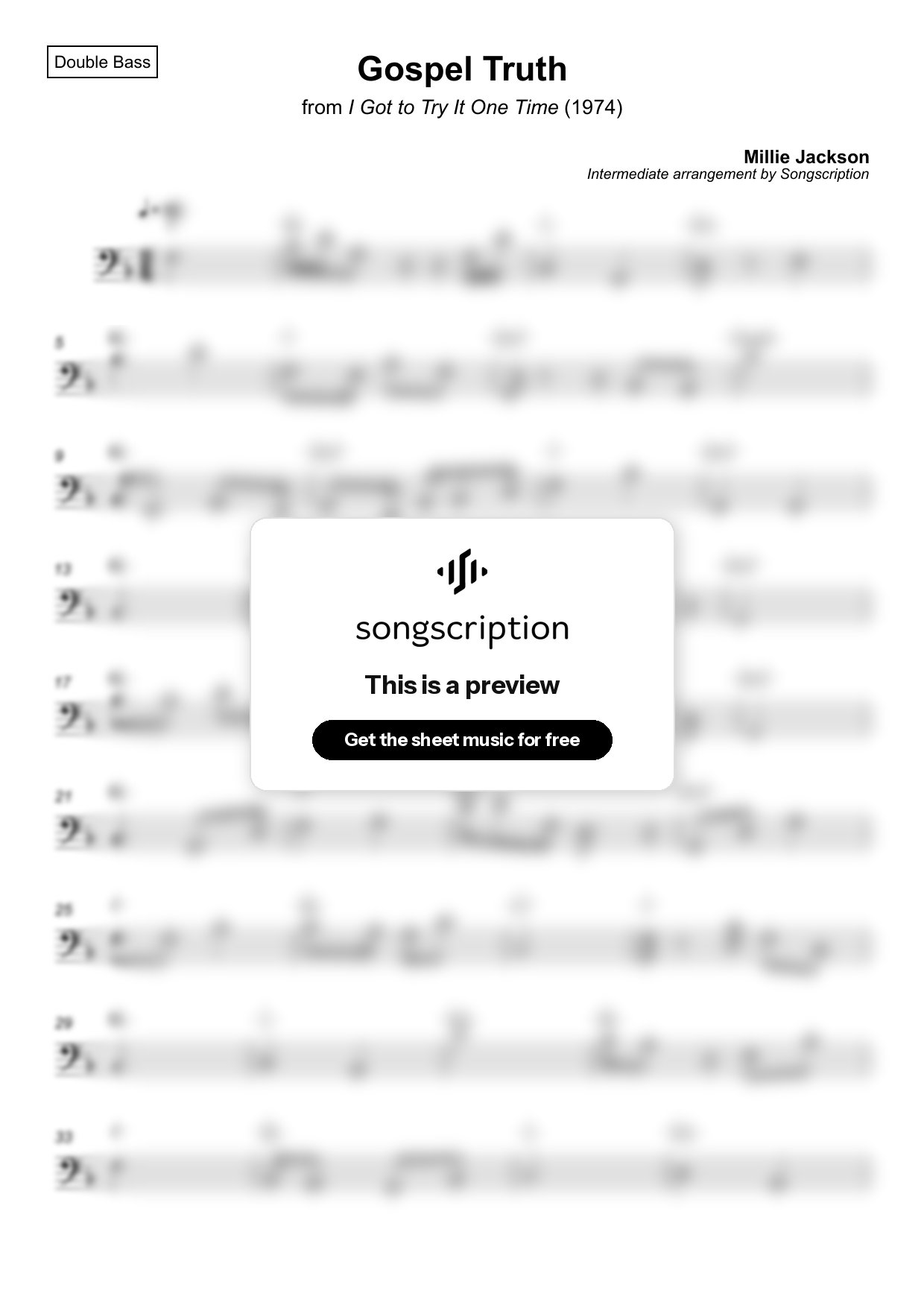 Intermediate Double Bass Sheet Music for "Gospel Truth" by Millie Jackson