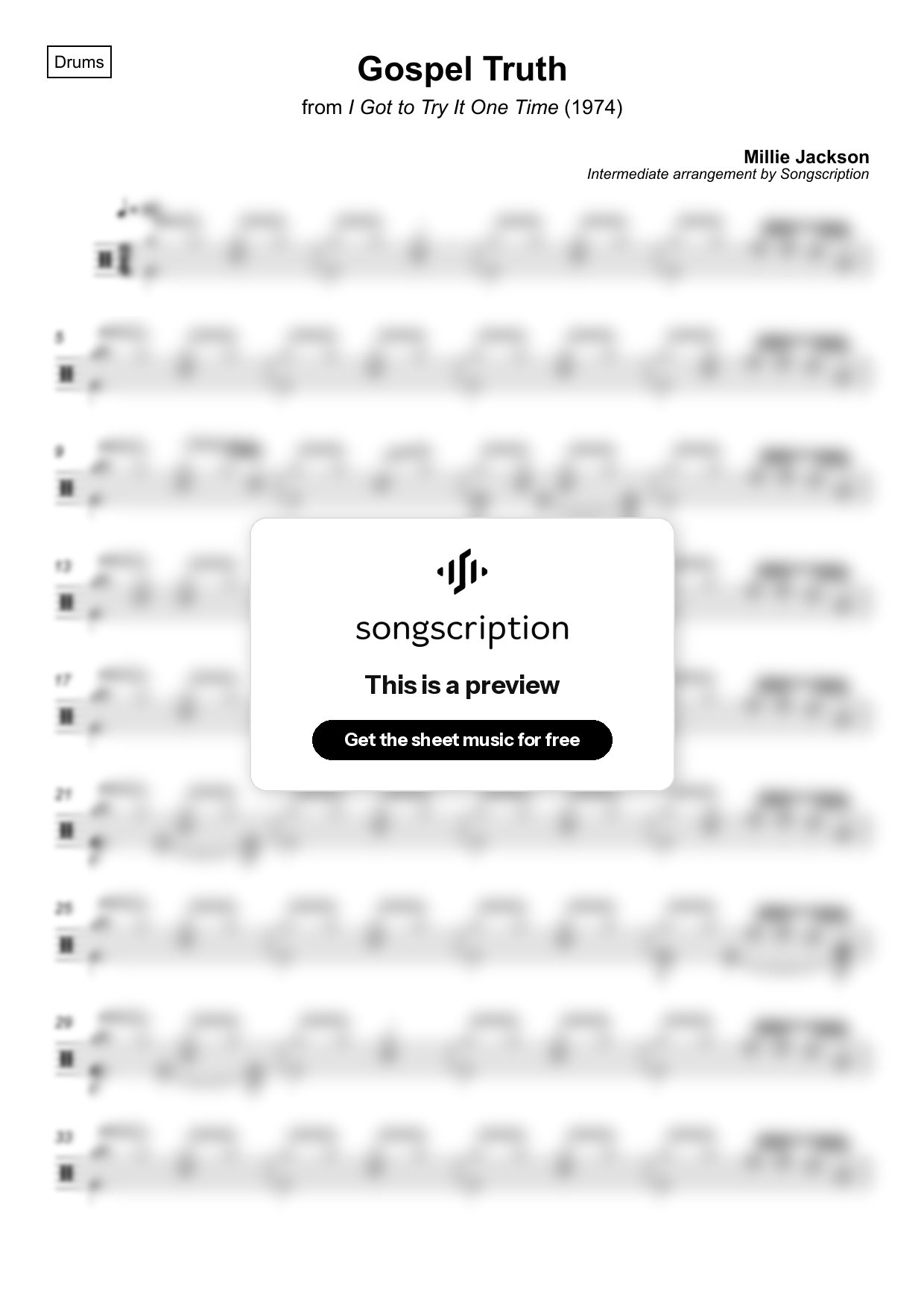 Intermediate Drums Sheet Music for "Gospel Truth" by Millie Jackson