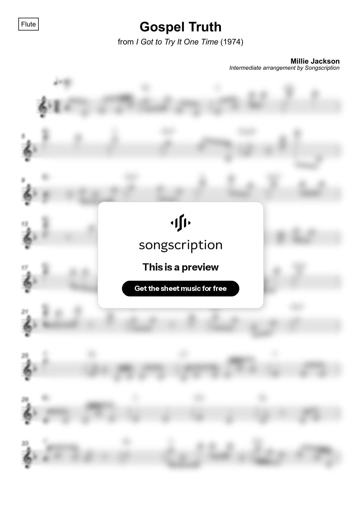 Intermediate Flute Sheet Music for "Gospel Truth" by Millie Jackson