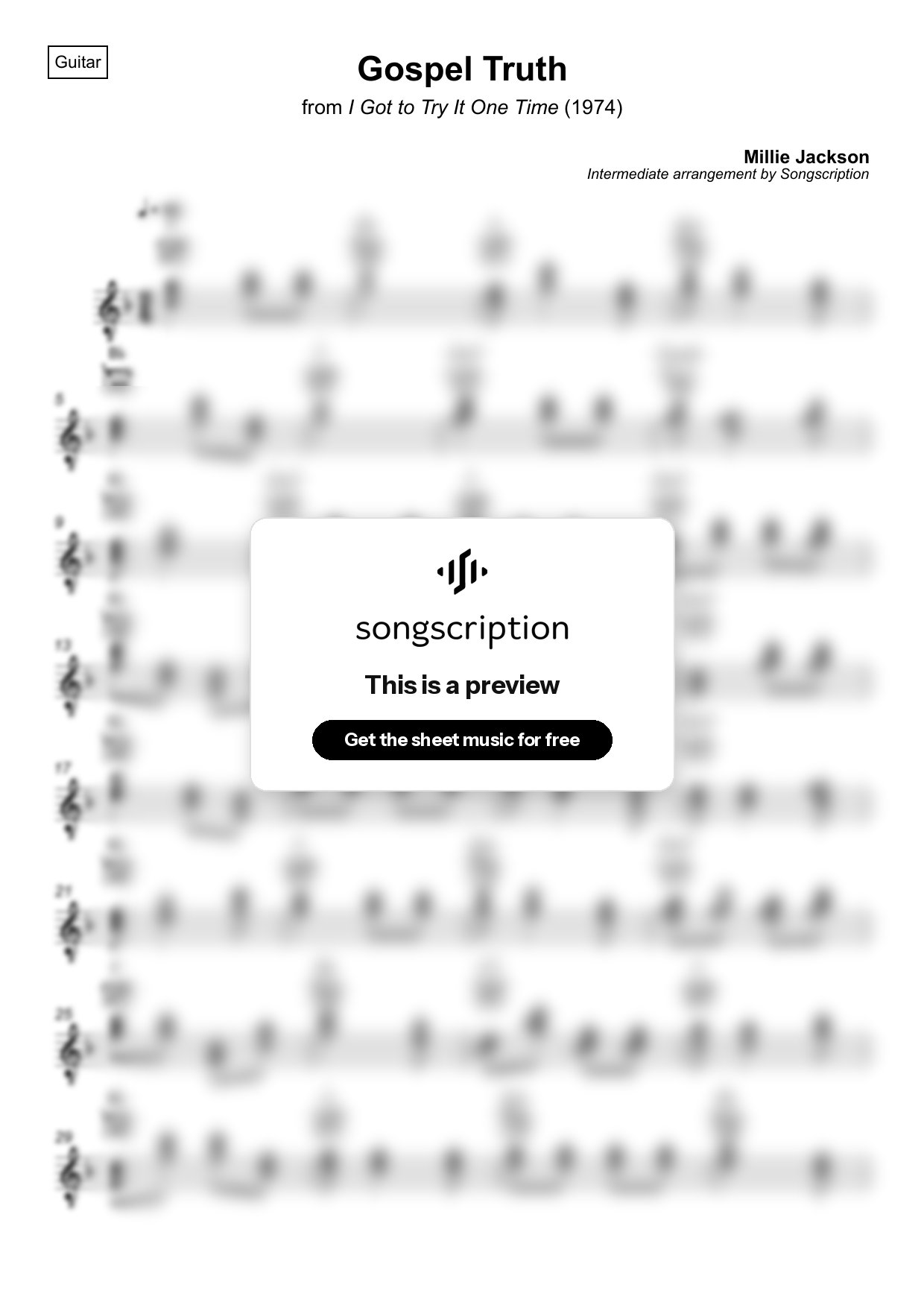 Intermediate Acoustic Guitar Sheet Music for "Gospel Truth" by Millie Jackson