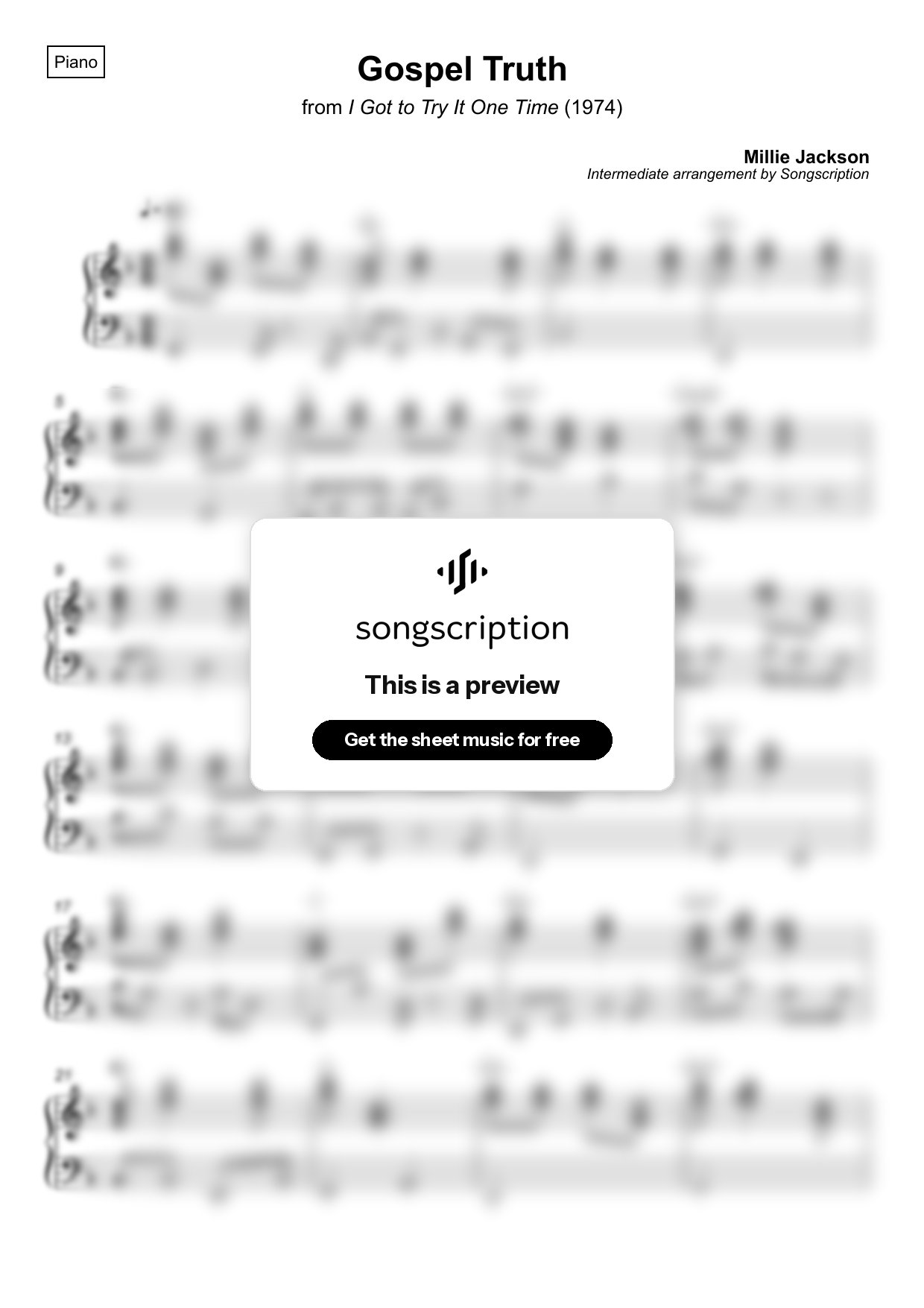 Intermediate Piano Sheet Music for "Gospel Truth" by Millie Jackson