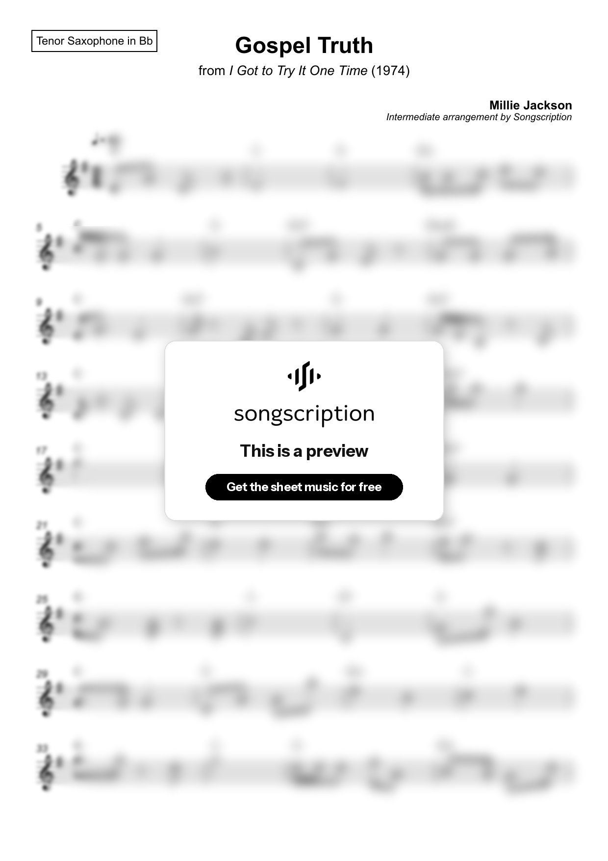 Intermediate Tenor Sax Sheet Music for "Gospel Truth" by Millie Jackson