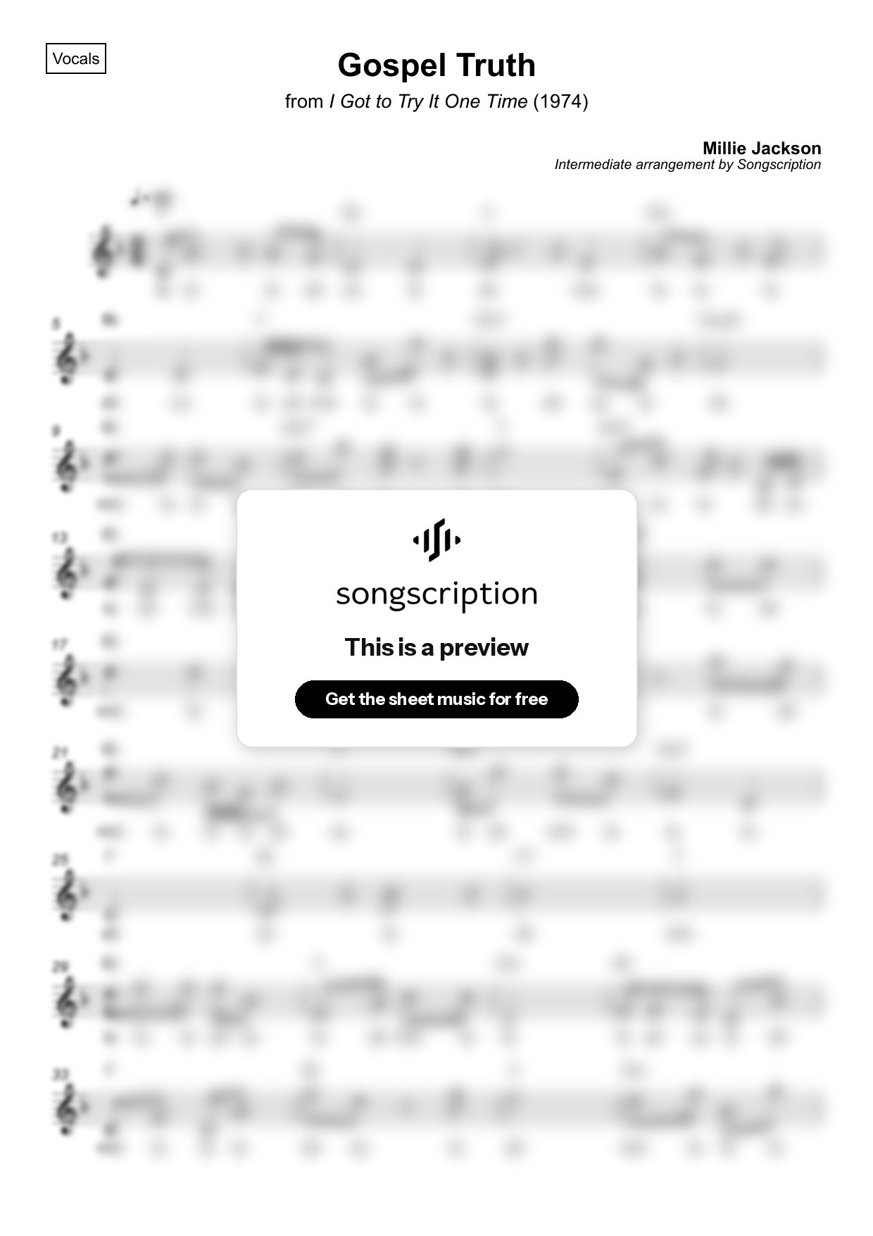 Intermediate Vocals Sheet Music for "Gospel Truth" by Millie Jackson