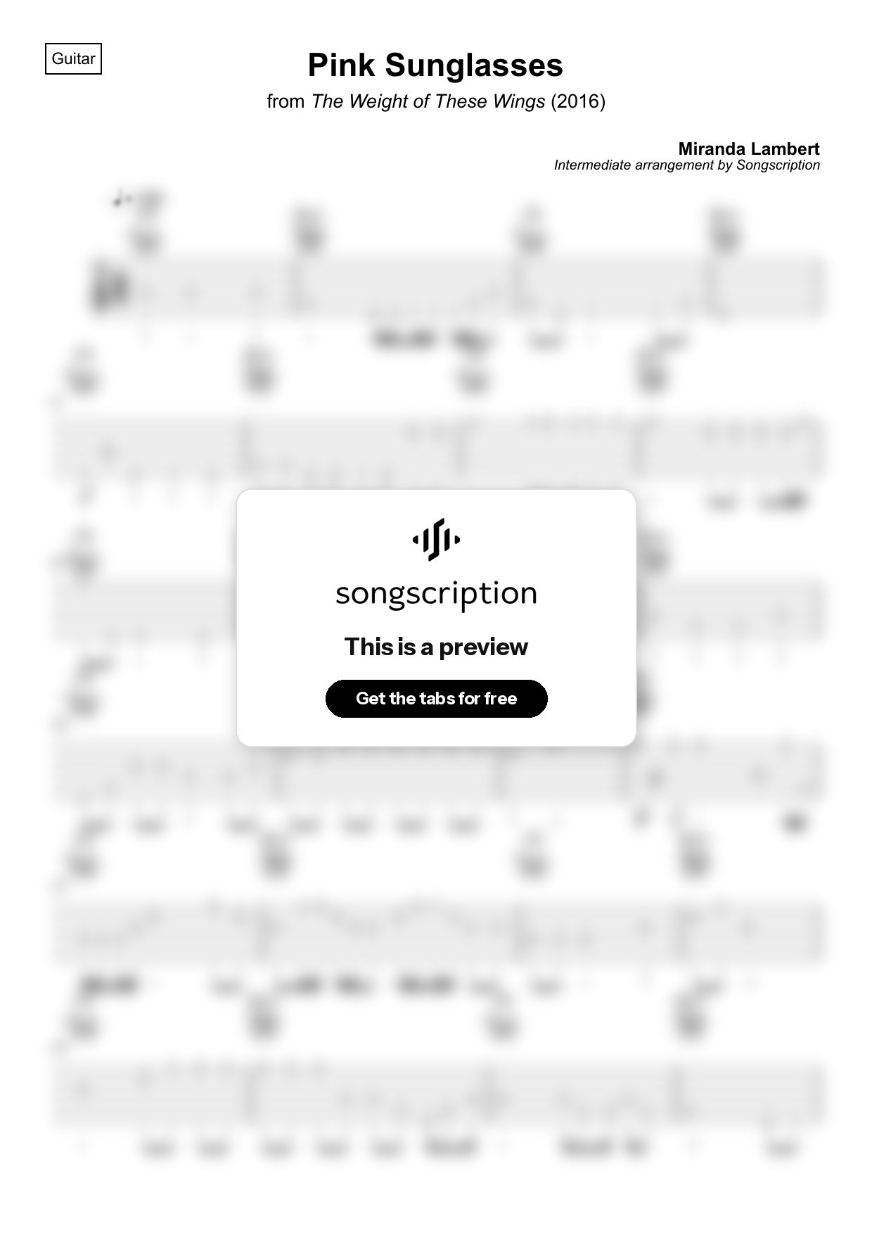 Intermediate Acoustic Guitar Tabs for "Pink Sunglasses" by Miranda Lambert