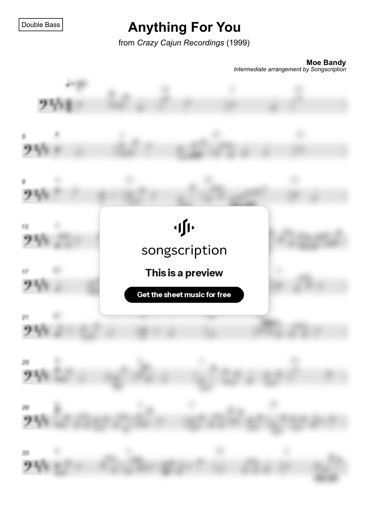 Intermediate Double Bass Sheet Music for "Anything For You" by Moe Bandy