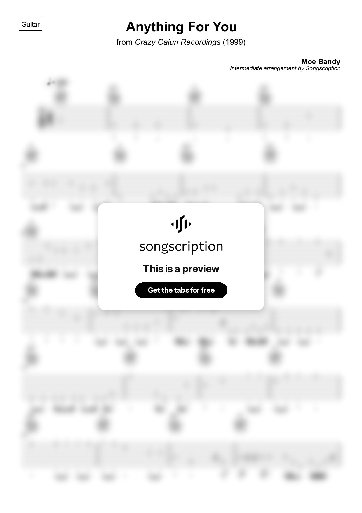 Intermediate Acoustic Guitar Tabs for "Anything For You" by Moe Bandy