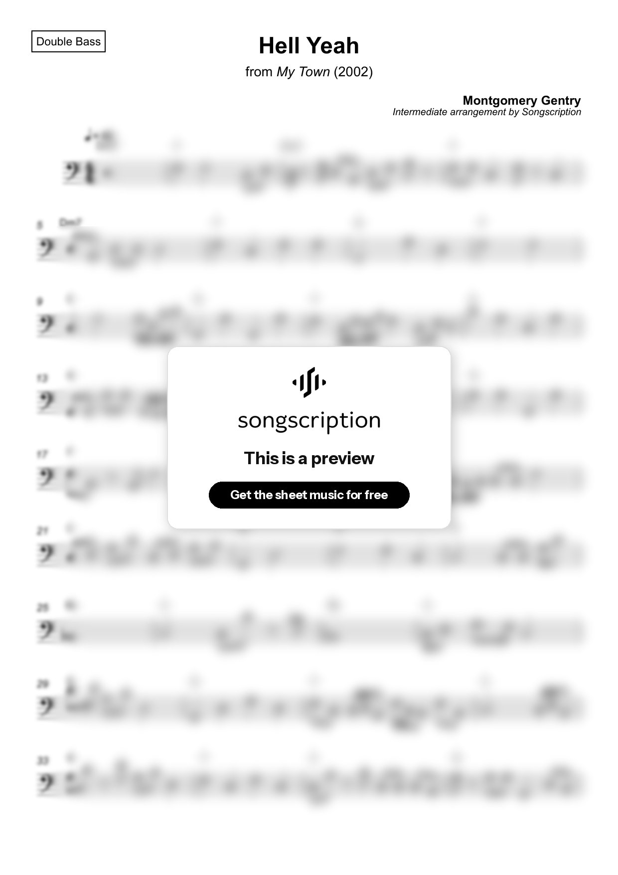 Intermediate Double Bass Sheet Music for "Hell Yeah" by Montgomery Gentry
