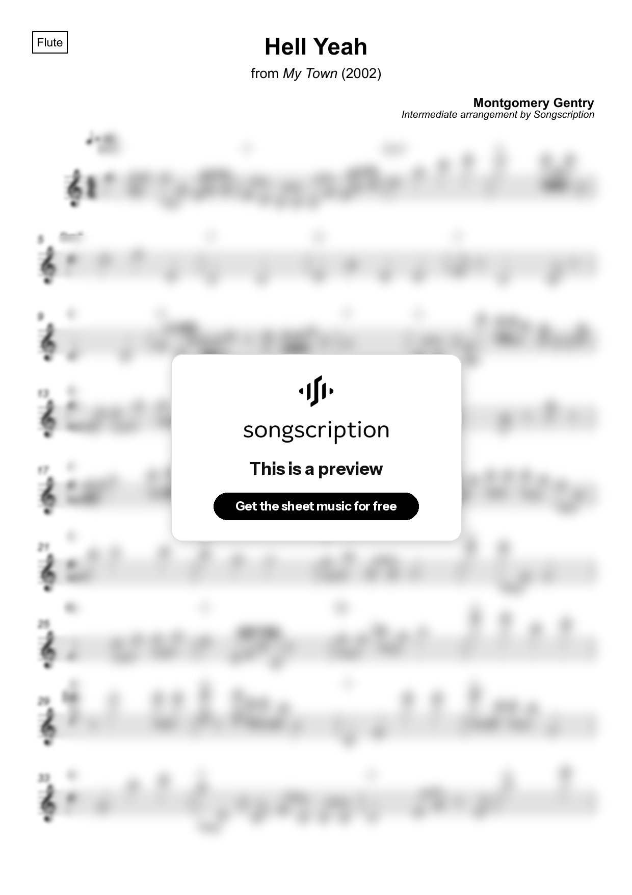 Intermediate Flute Sheet Music for "Hell Yeah" by Montgomery Gentry
