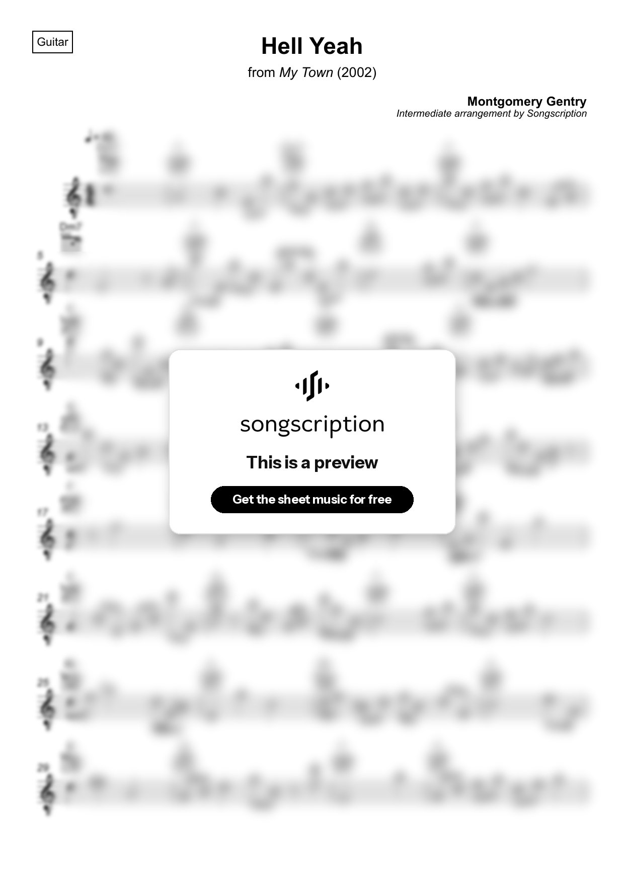 Intermediate Acoustic Guitar Sheet Music for "Hell Yeah" by Montgomery Gentry