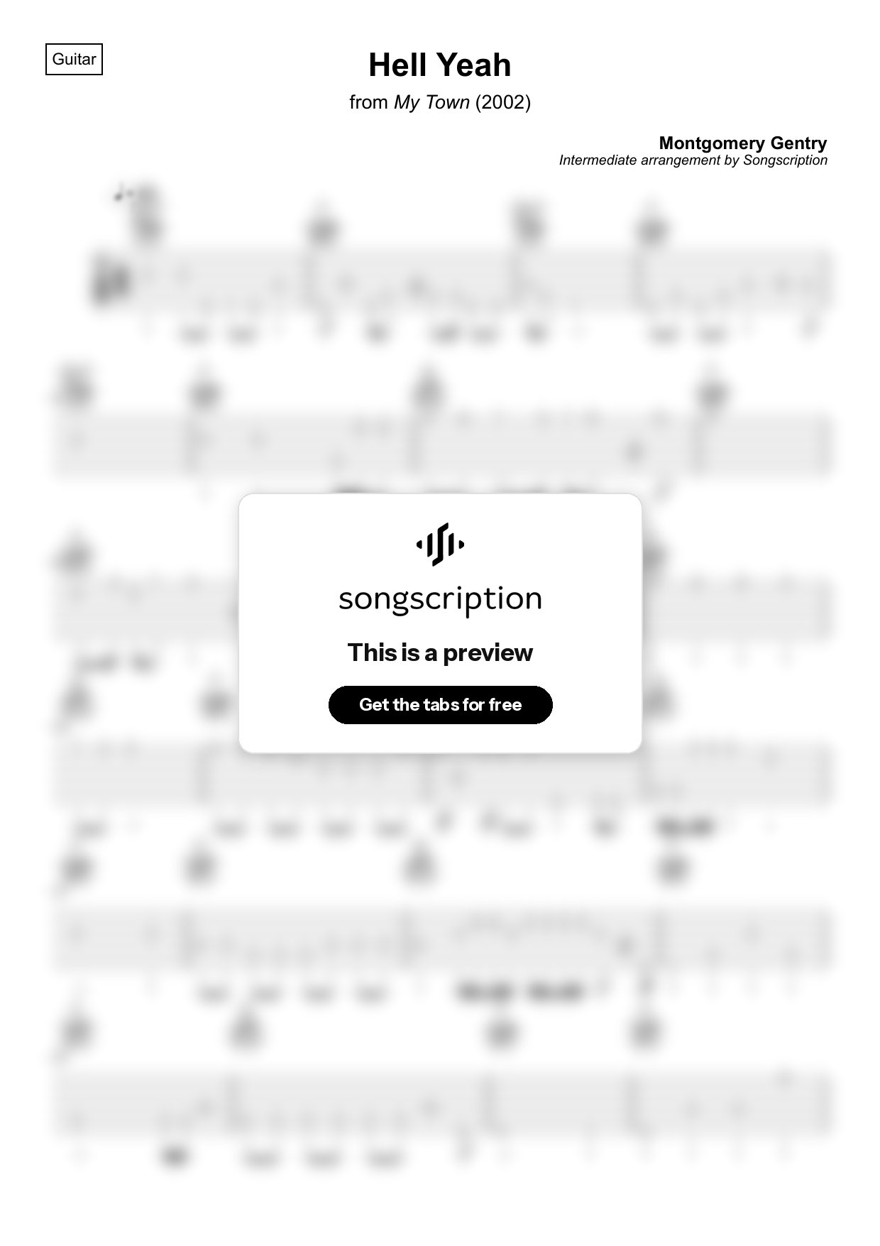 Intermediate Acoustic Guitar Tabs for "Hell Yeah" by Montgomery Gentry